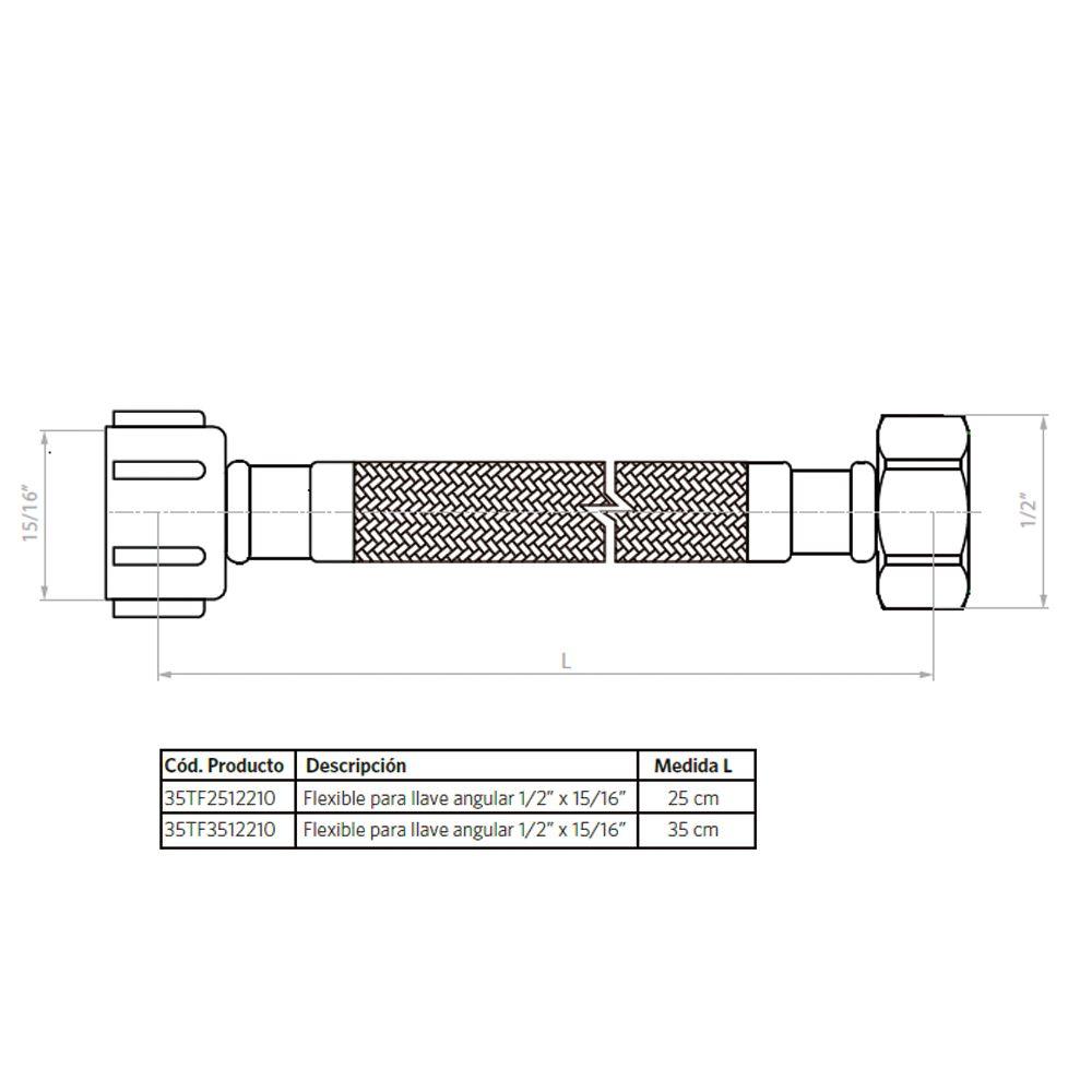 Flexible para llave angular 35 cm 1/2 HI X 15/16 HI-3