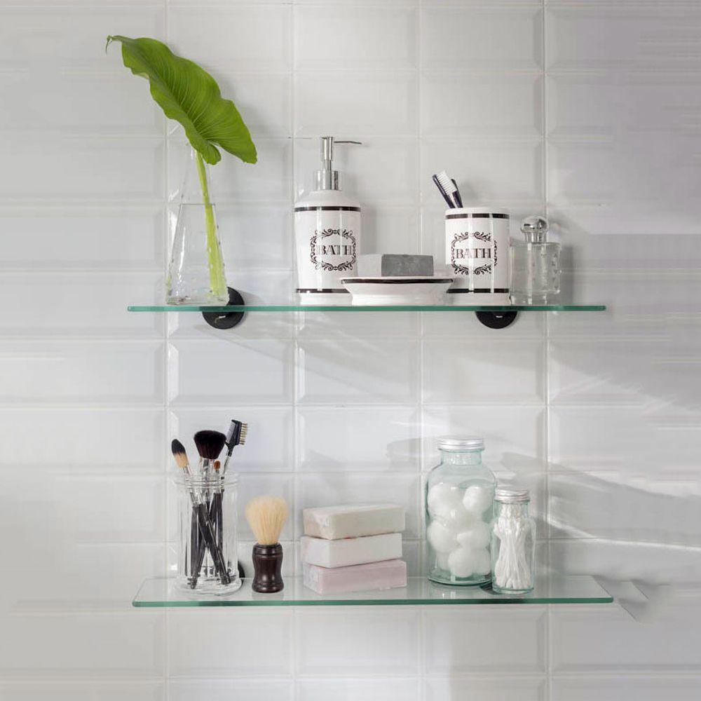 Repisa de Vidrio 50 cm Soporte Negro Mate-3