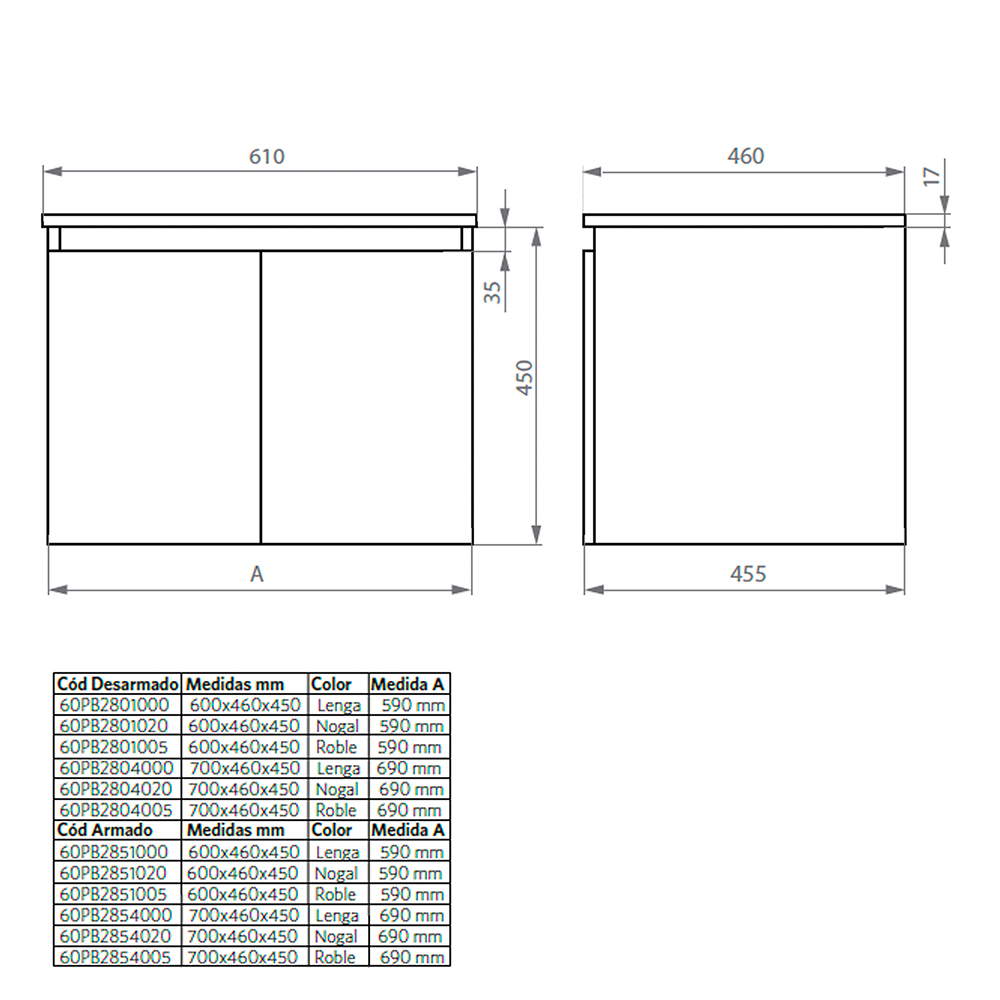 Mueble Vanitorio Sobre Cubierta Redondo Completo 80x46 cm Ermes Lenga-7