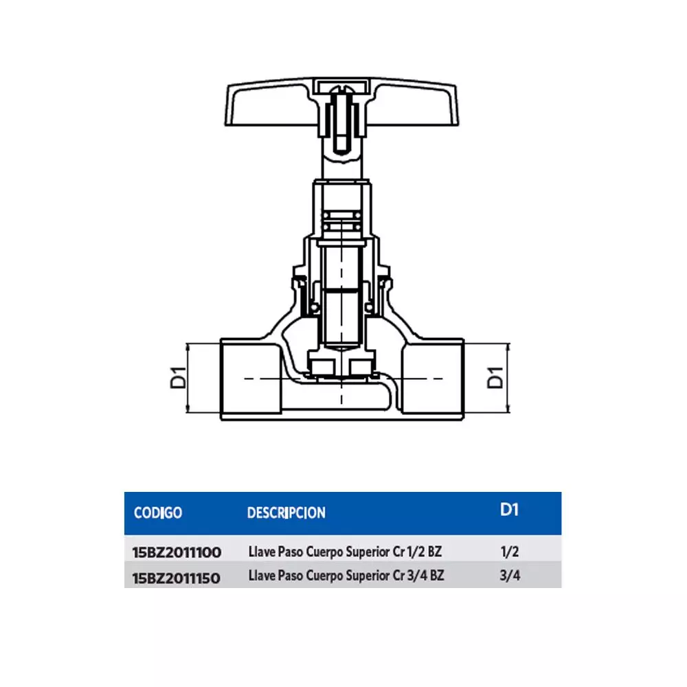 Llave Paso Cuerpo Superior Cr 1/2 BZ-1