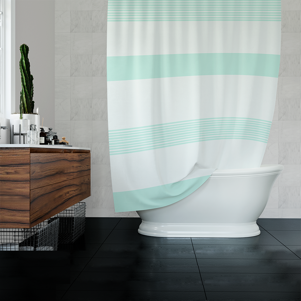 Cortina de Baño Líneas Horizontales Color Turquesa-3