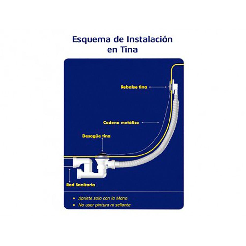 Desague Tina Plástico 1 1/2" con Rebalse y Sifón-5