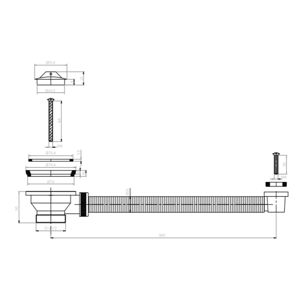 Desague Lavaplatos Plástico Tapón 1 1/2'' c/Reb s/Cola-1