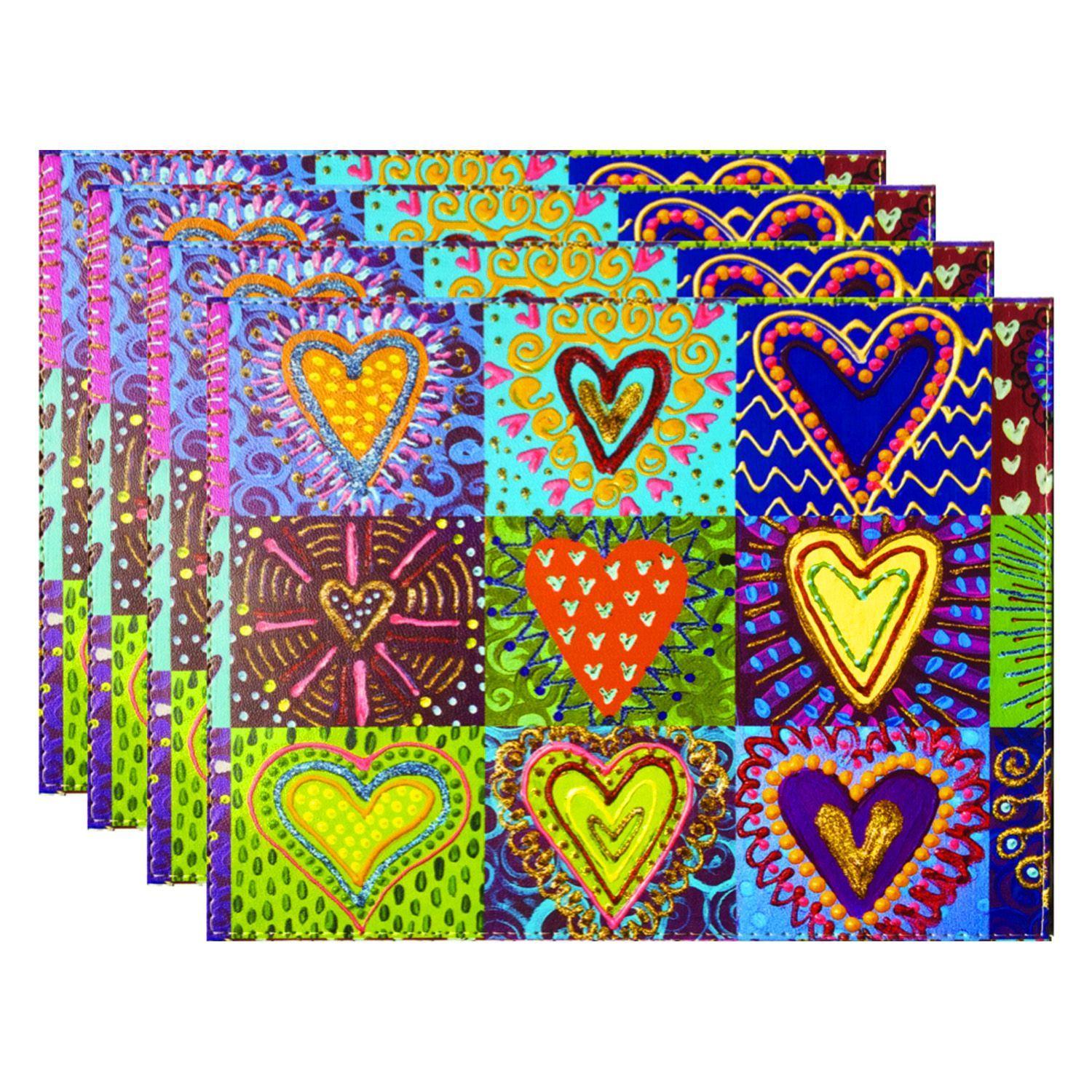 SET 4INDIVIDUALES COLLAGE CORAZONES -0