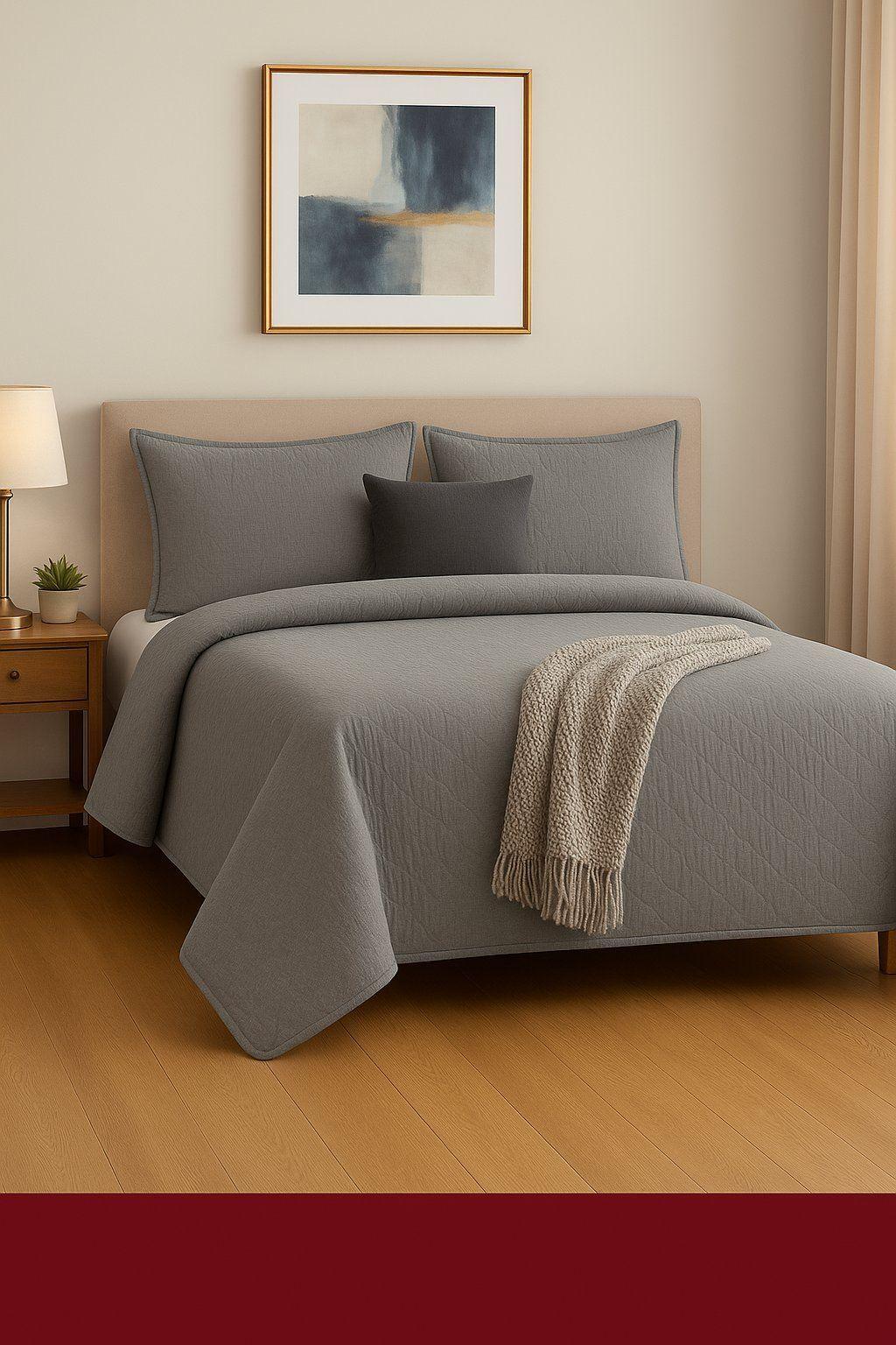 Cubrecama Reversible Gris 2 Plazas – Incluye 2 Fundas-0