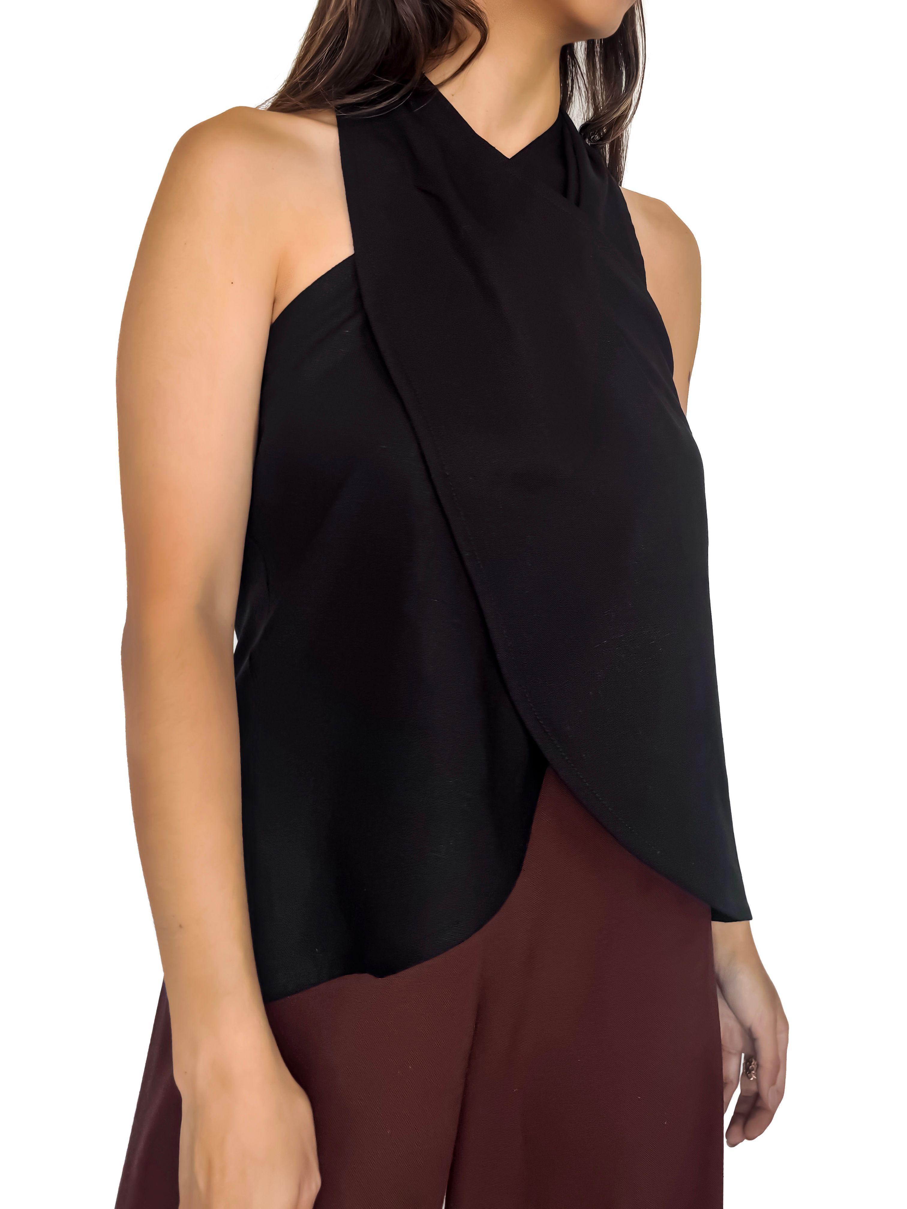Top halter cruzado negro de lino y algodón para mujer - Tómame Sentido-3