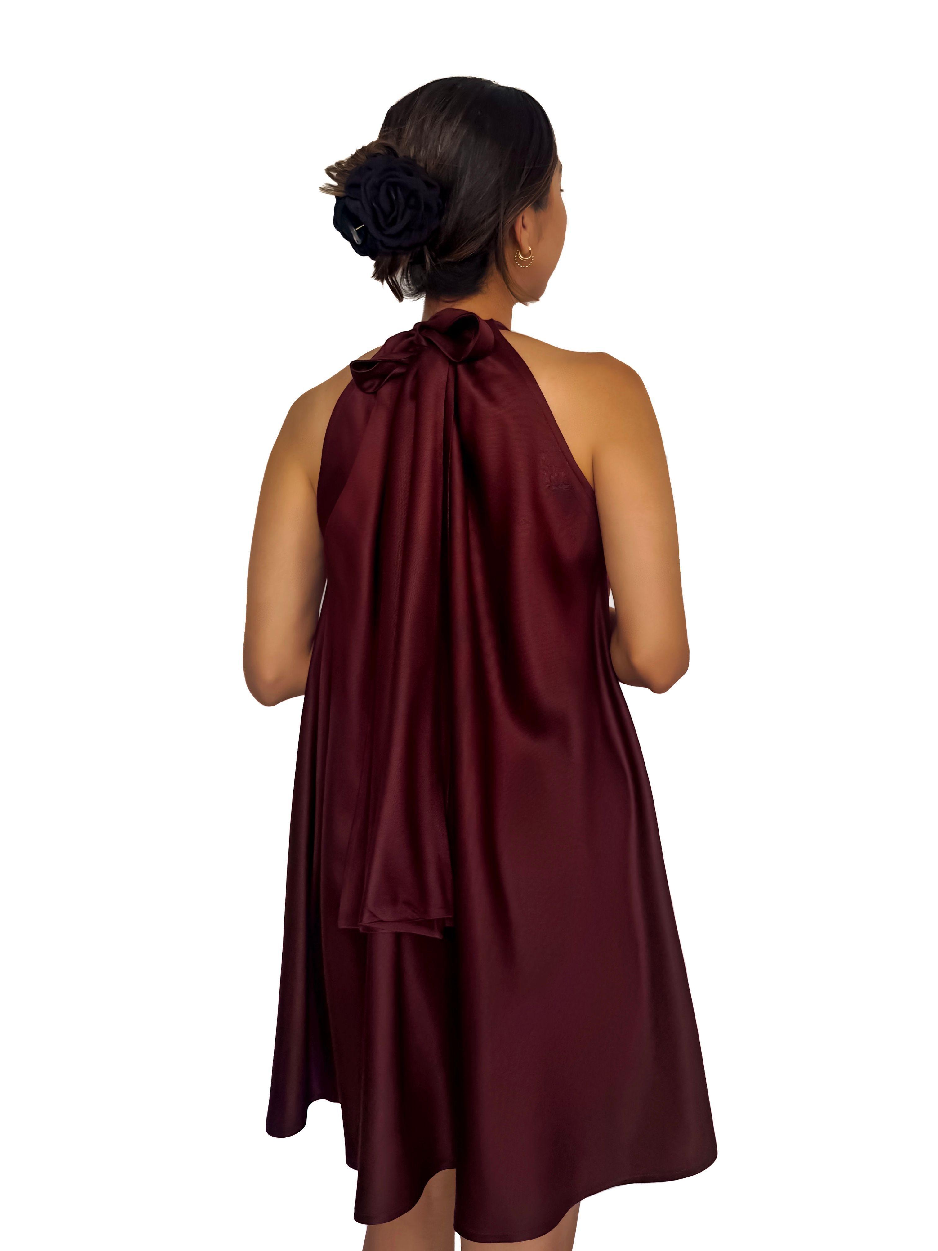 Vestido corto halter café de rayón con espalda ajustable - Tómame Sentido-4
