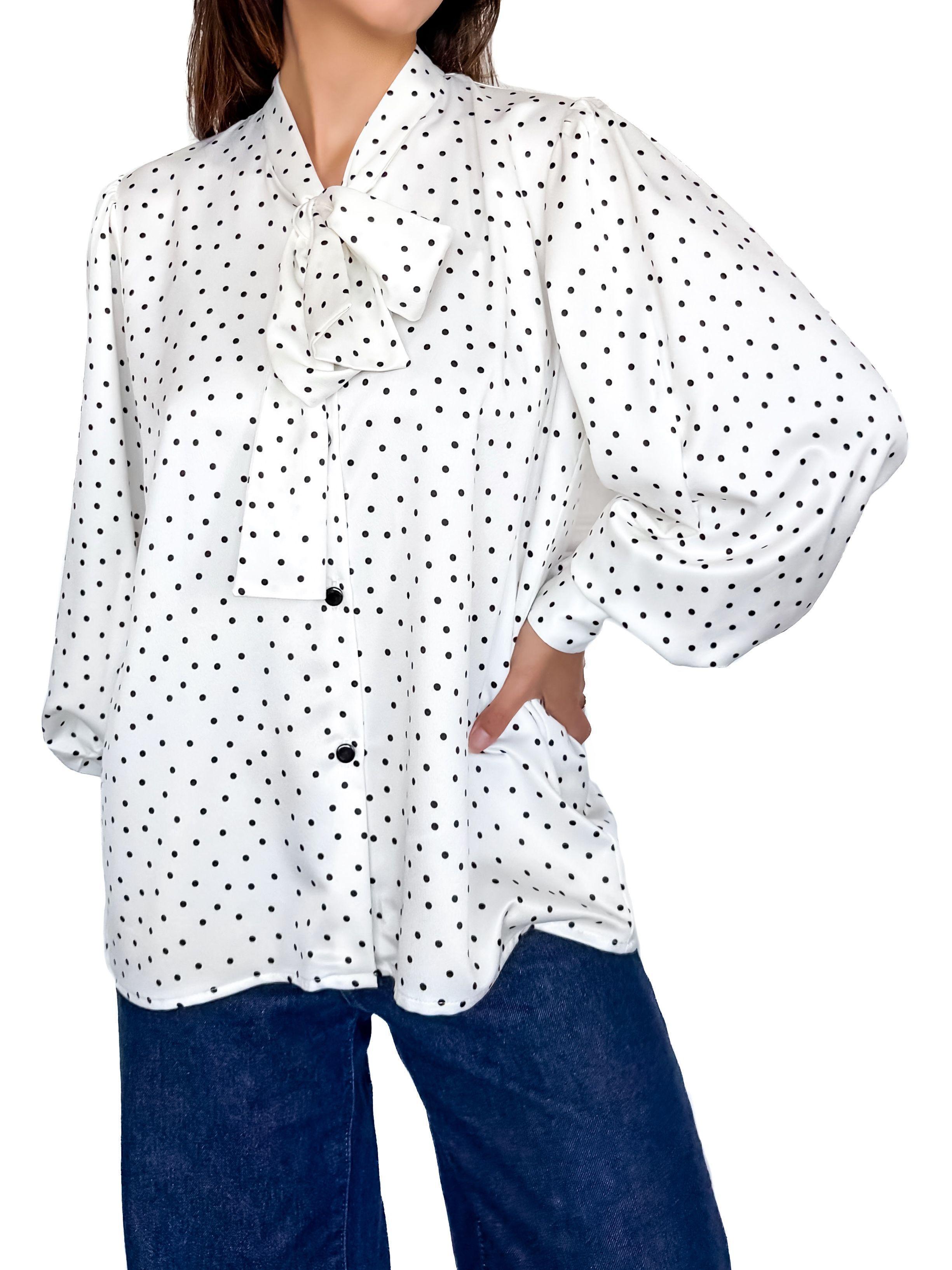 Blusa blanca con puntos negros y lazo para mujer - Tómame Sentido-0