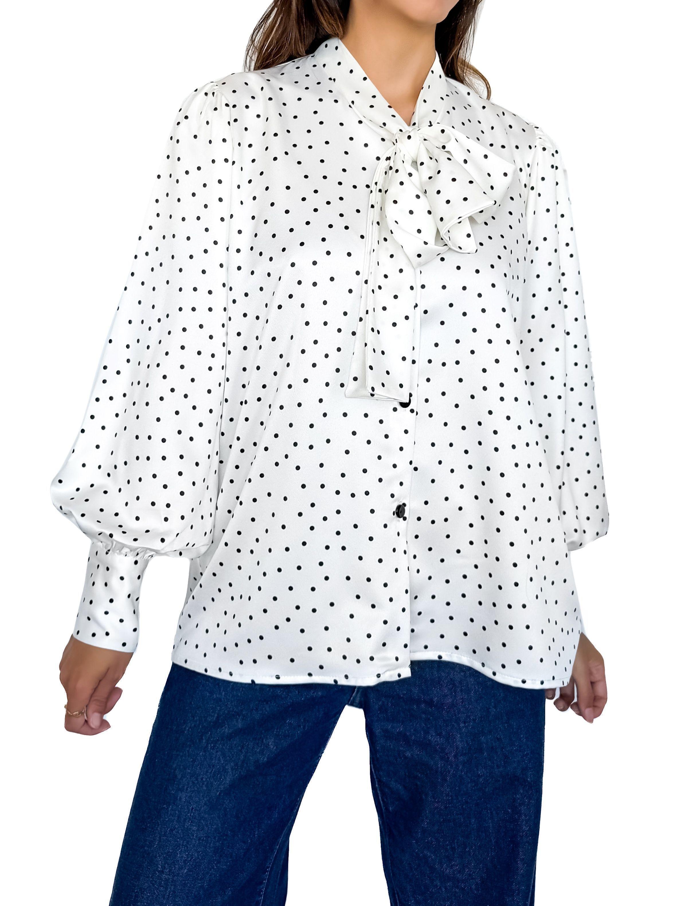 Blusa blanca con puntos negros y lazo para mujer - Tómame Sentido-2