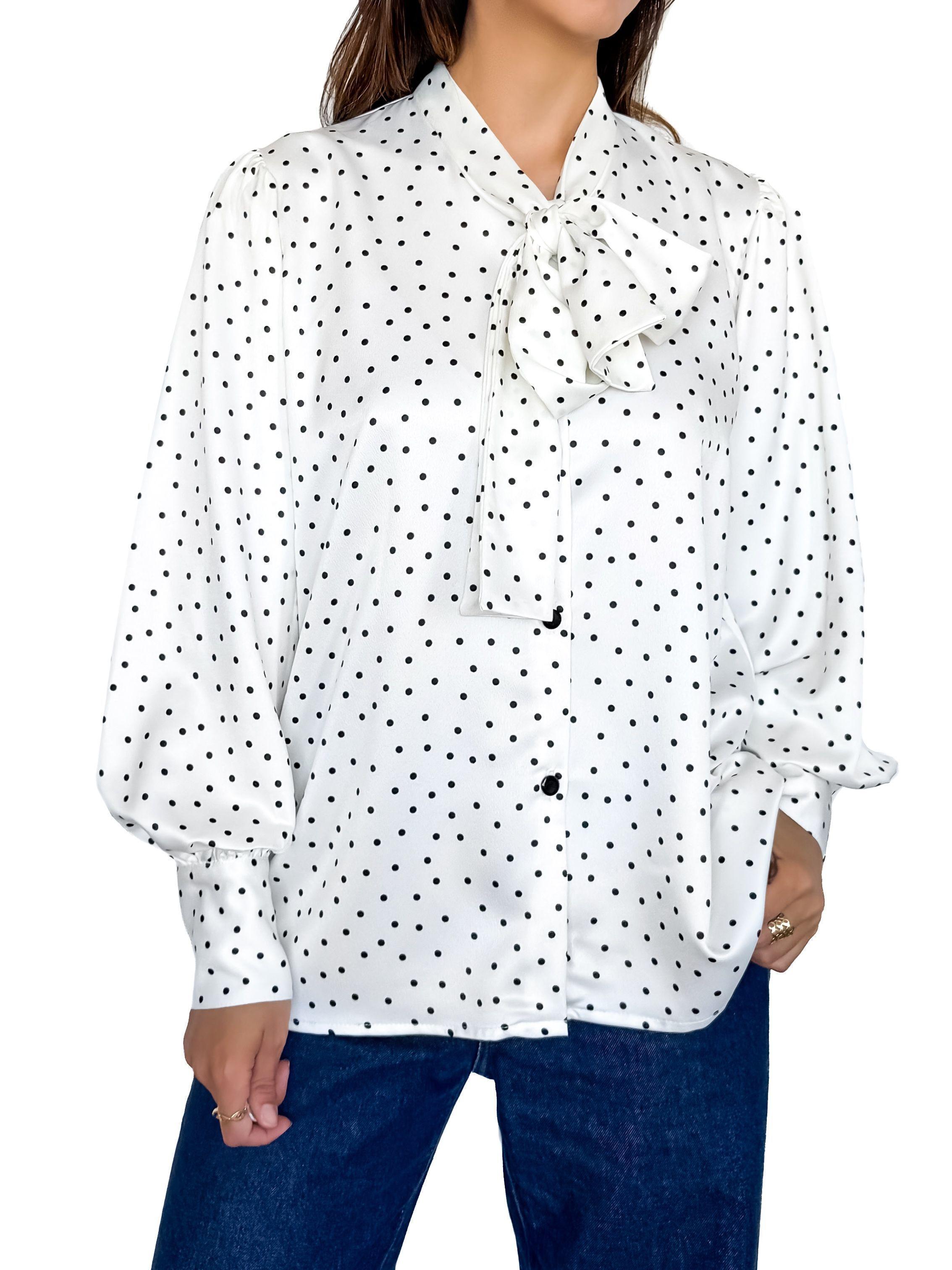 Blusa blanca con puntos negros y lazo para mujer - Tómame Sentido-3