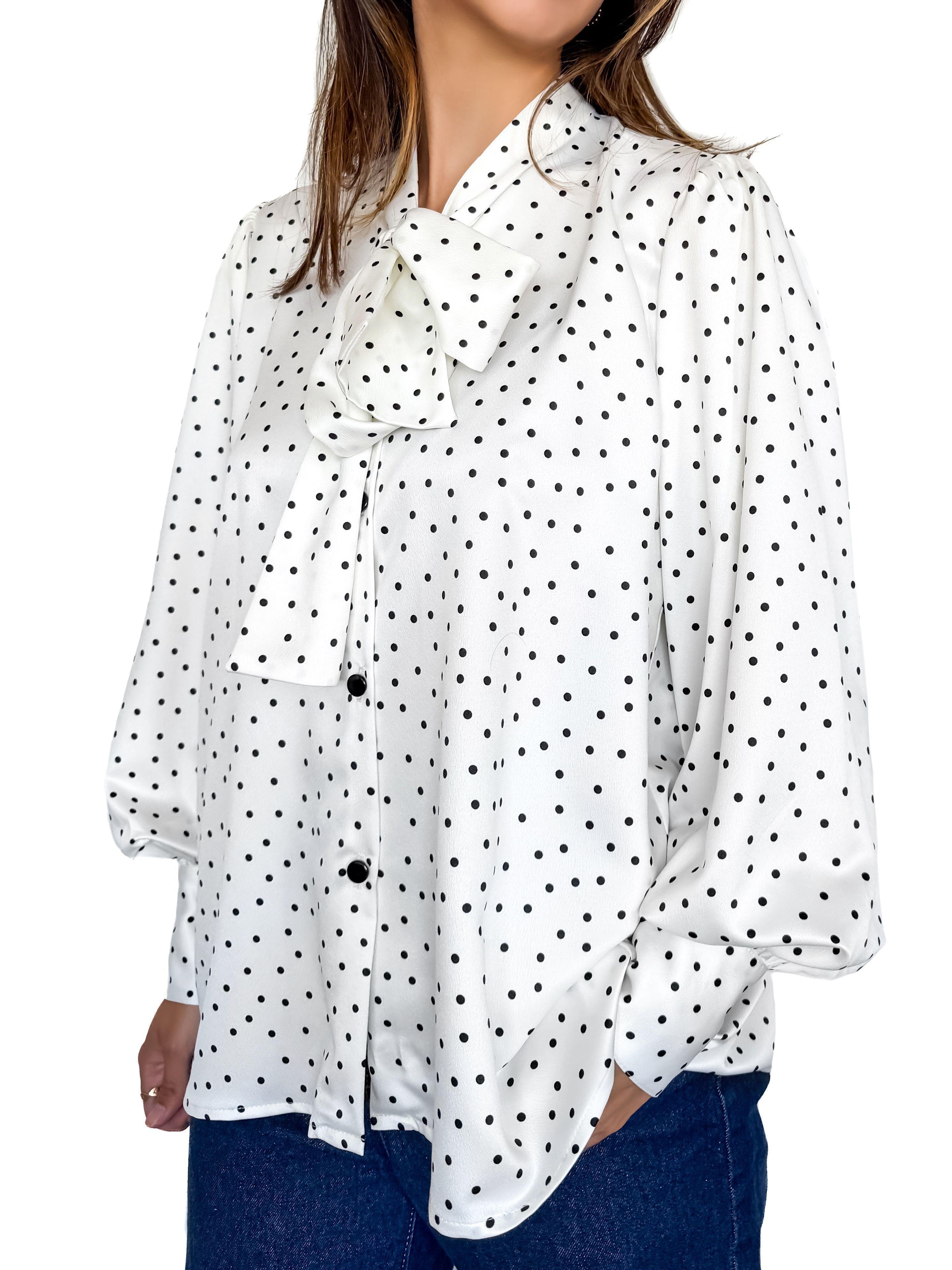 Blusa blanca con puntos negros y lazo para mujer - Tómame Sentido-4