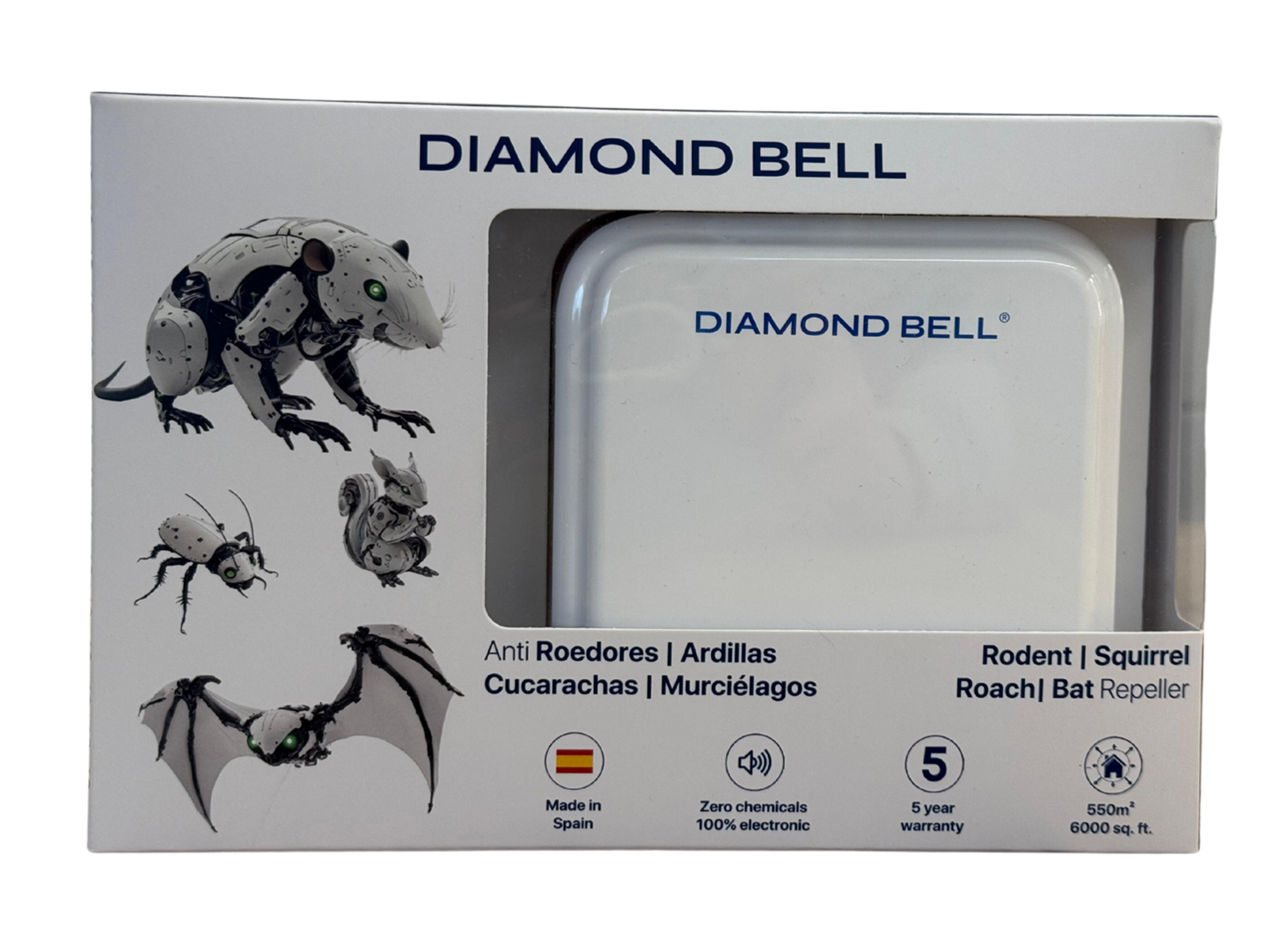 Ahuyentador Anti Ratones Cucarachas Murcielagos PRO Diamond Bell DB-06 Blanco-1