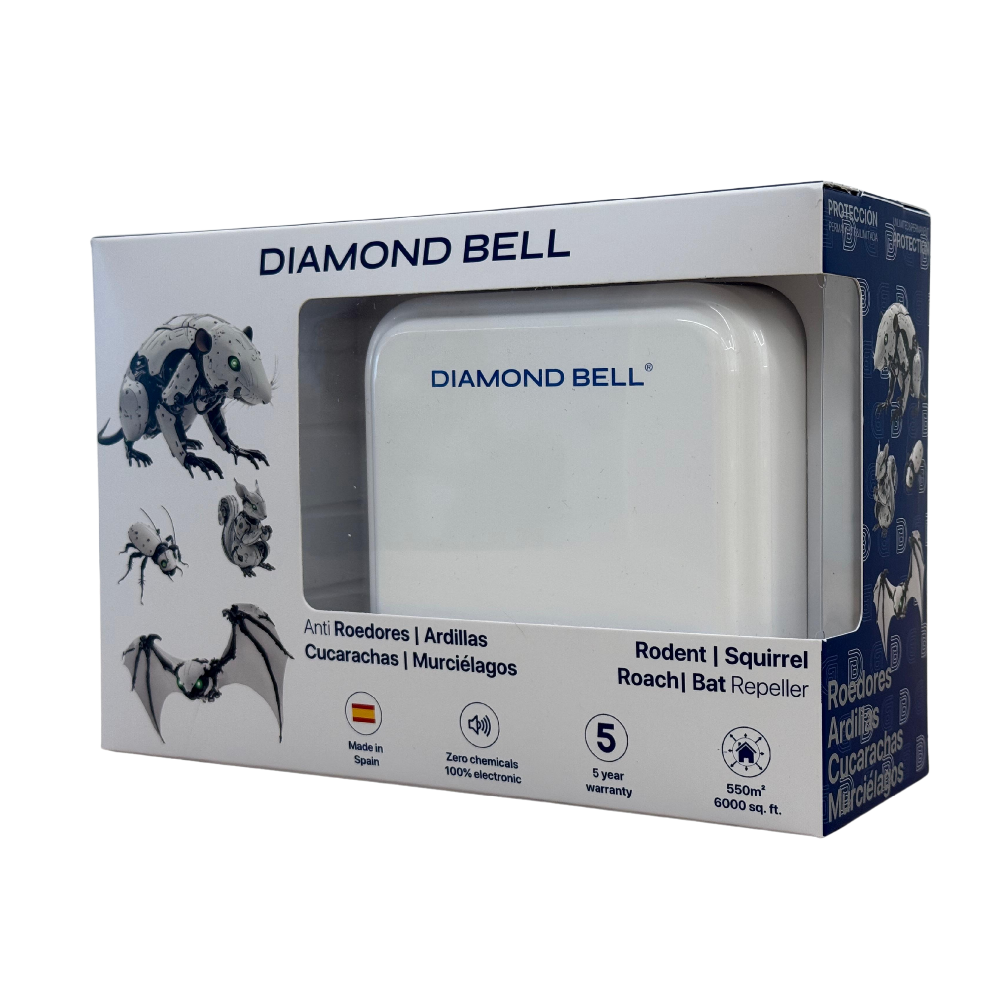 Ahuyentador Anti Ratones Cucarachas Murcielagos PRO Diamond Bell DB-06 Blanco-4