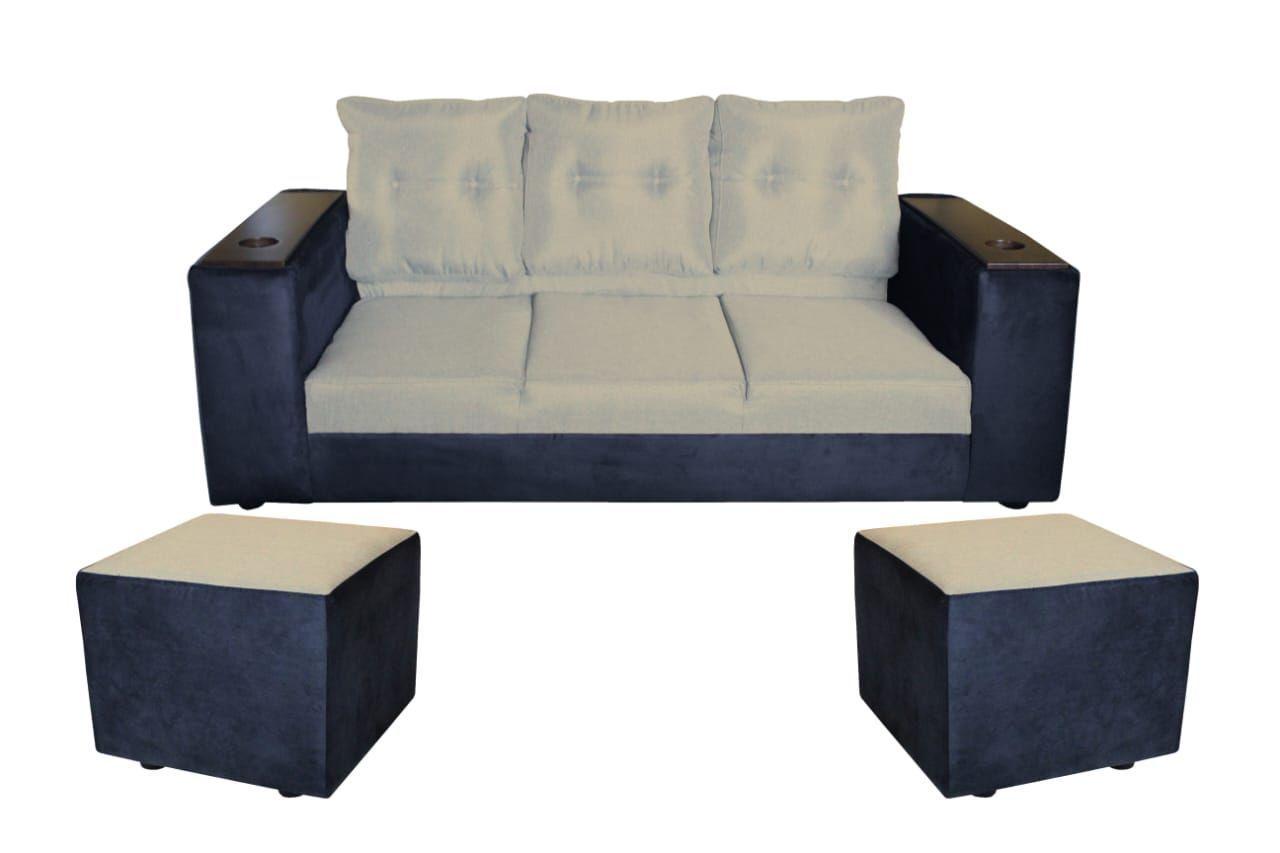 SOFA  JULIETTA NEGRO/BEIGE + 2 PUFF TELA POLIESTER-0