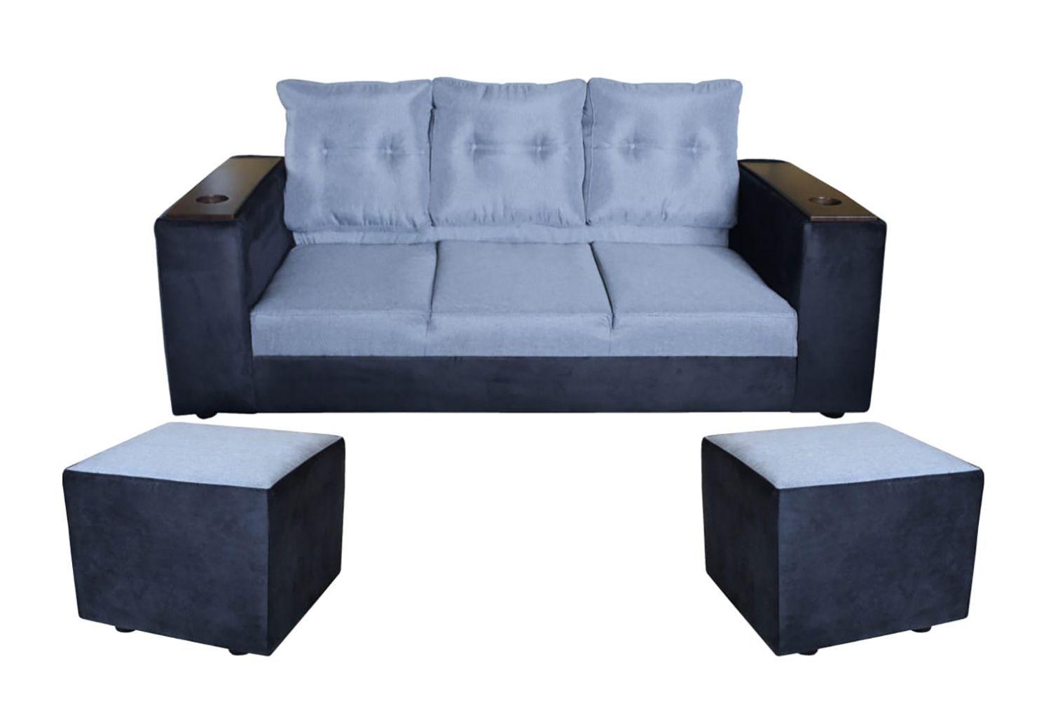 SOFA  JULIETTA NEGRO/GRIS + 2 PUFF TELA -POLIESTER-0
