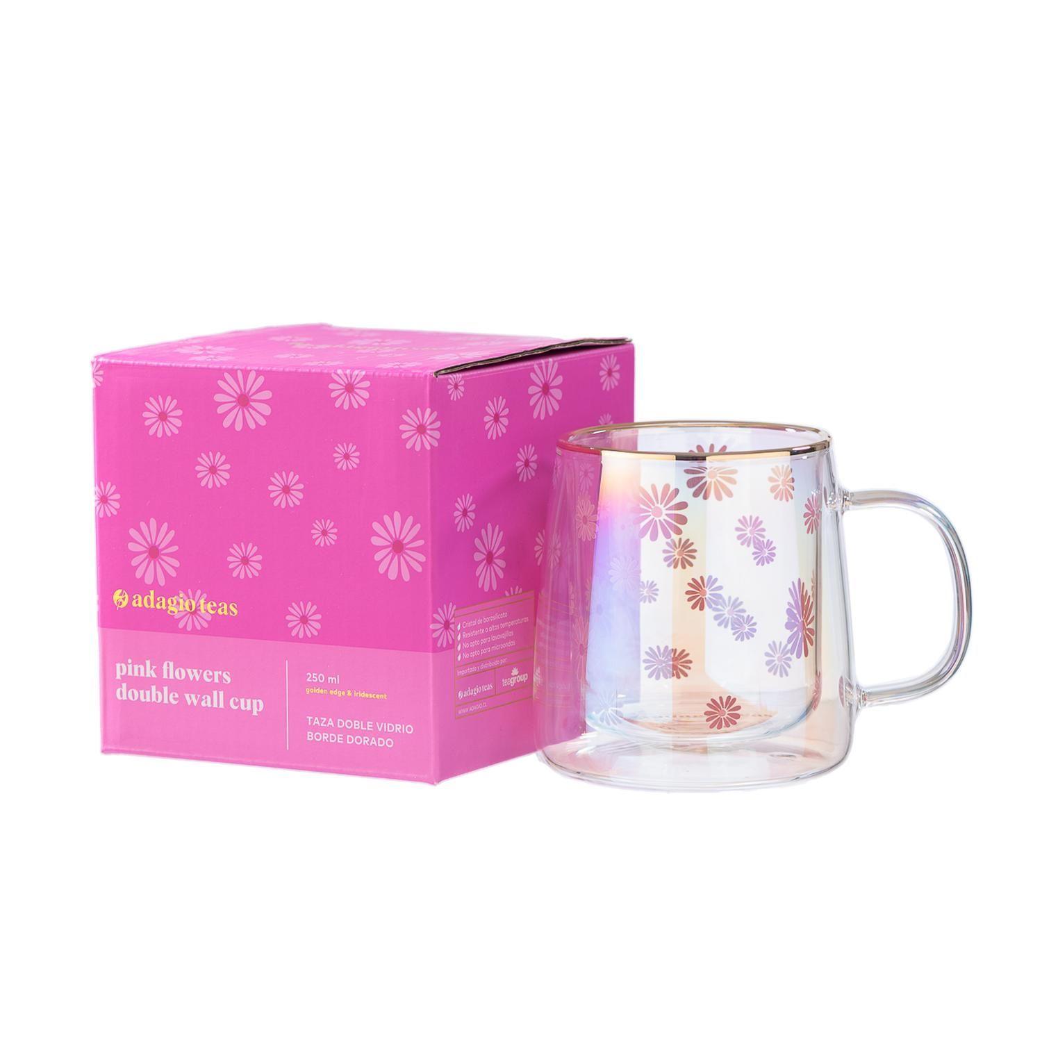 Taza Doble Vidrio Pink Flowers Iridescent 250 ml-2