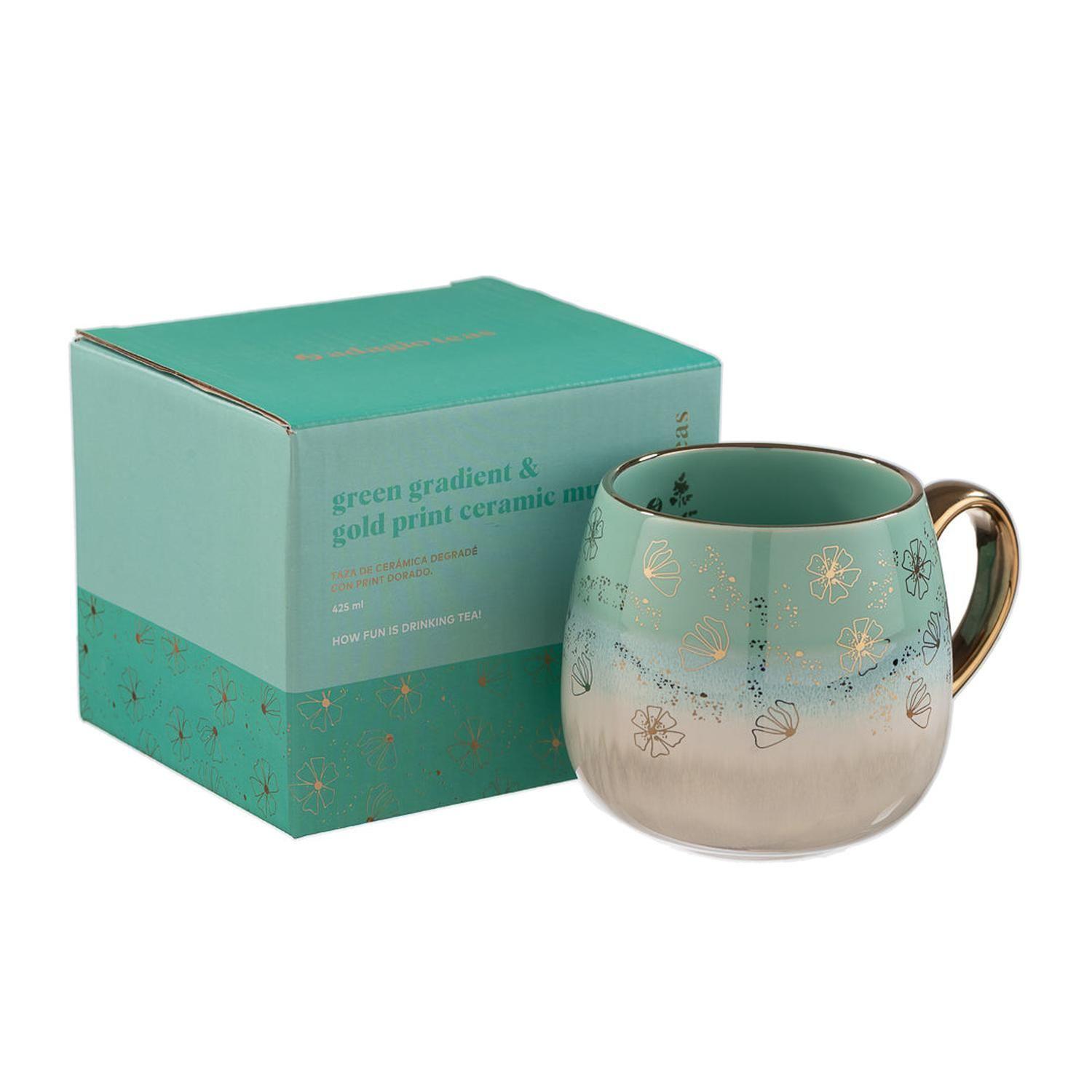 Taza Cerámica Turquesa Flores 425 ml-2