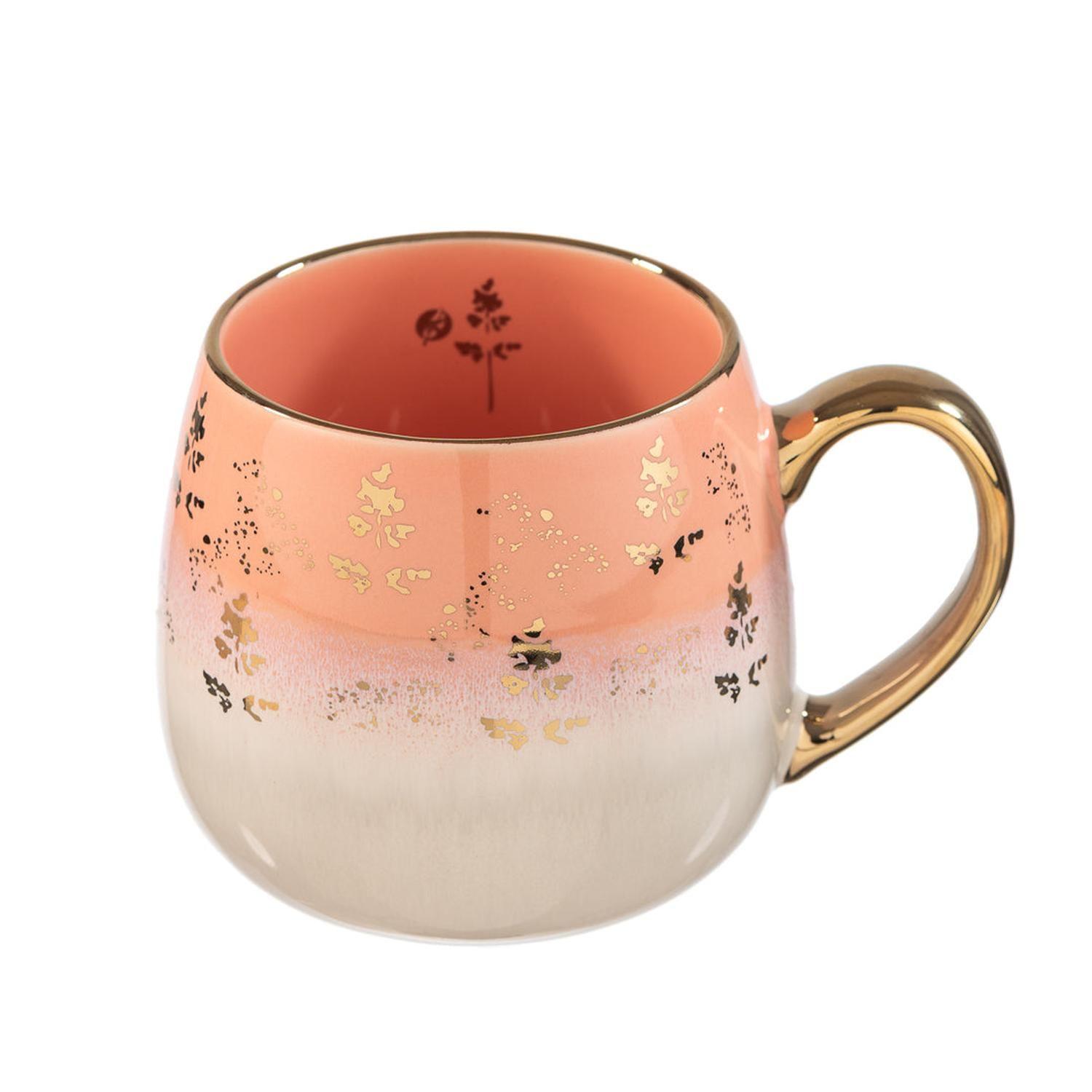 Taza Cerámica Salmón Flores 425 ml-1