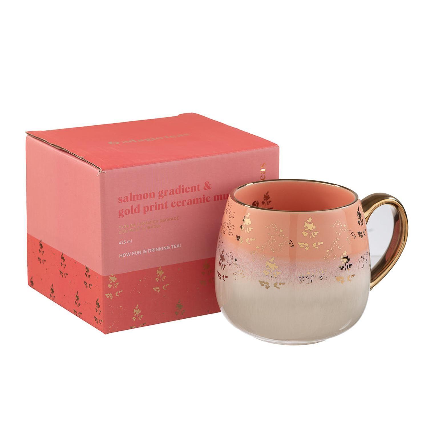 Taza Cerámica Salmón Flores 425 ml-2
