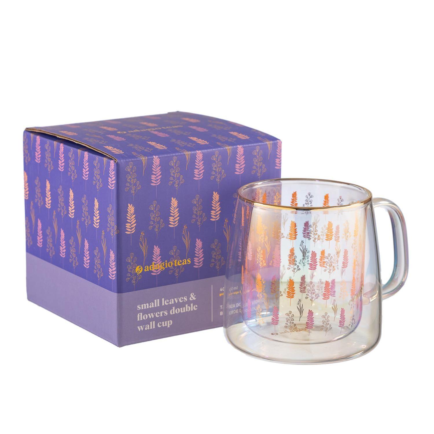 Taza Doble Vidrio Small Leaves & Flowers Iridiscent 400 ml-2