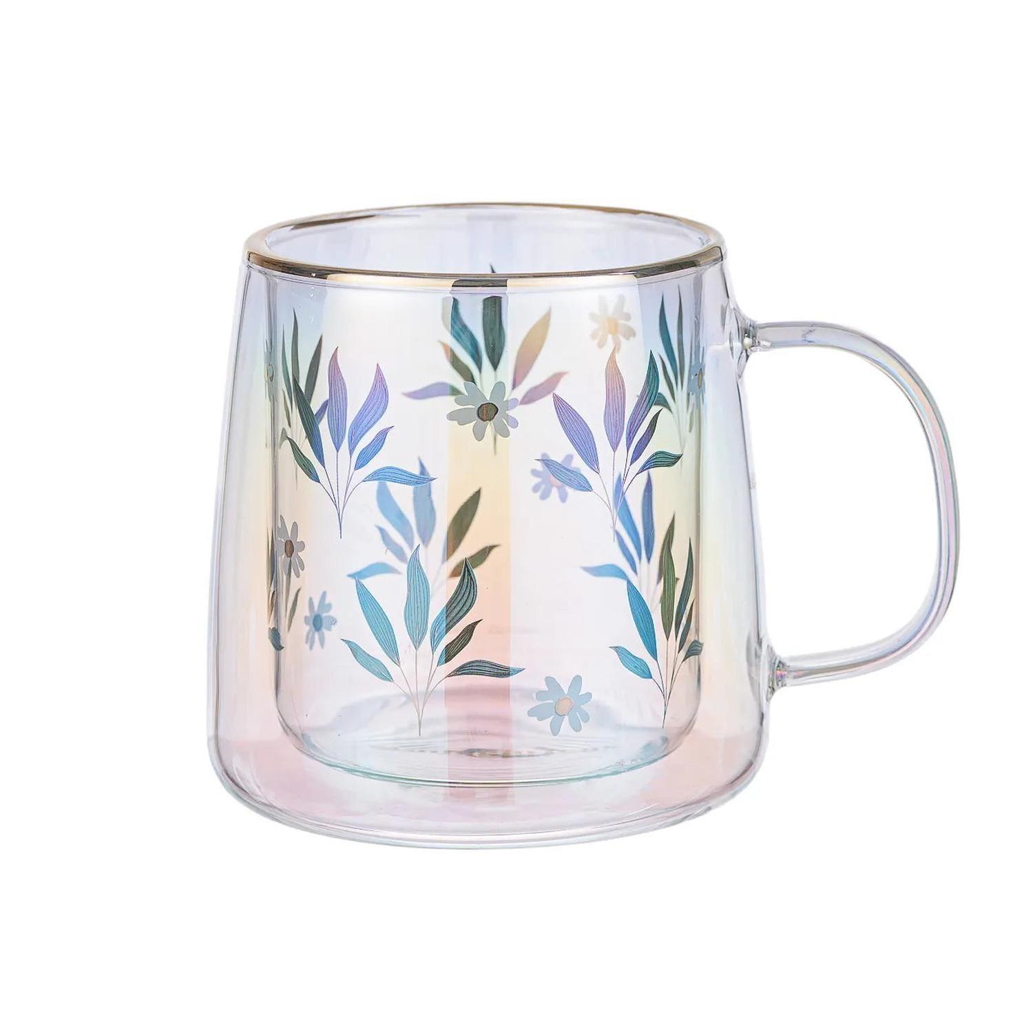 Taza Doble Vidrio Green Leaves and Daisies 250 ml-0