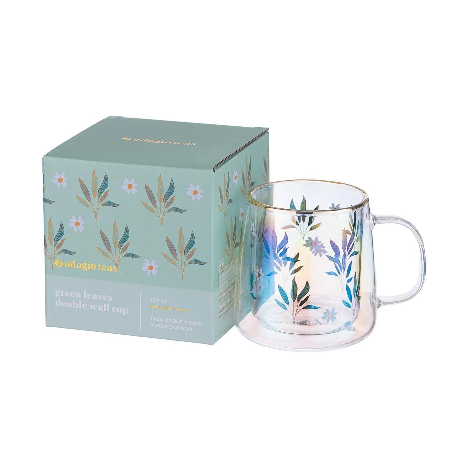 Taza Doble Vidrio Green Leaves and Daisies 250 ml-2