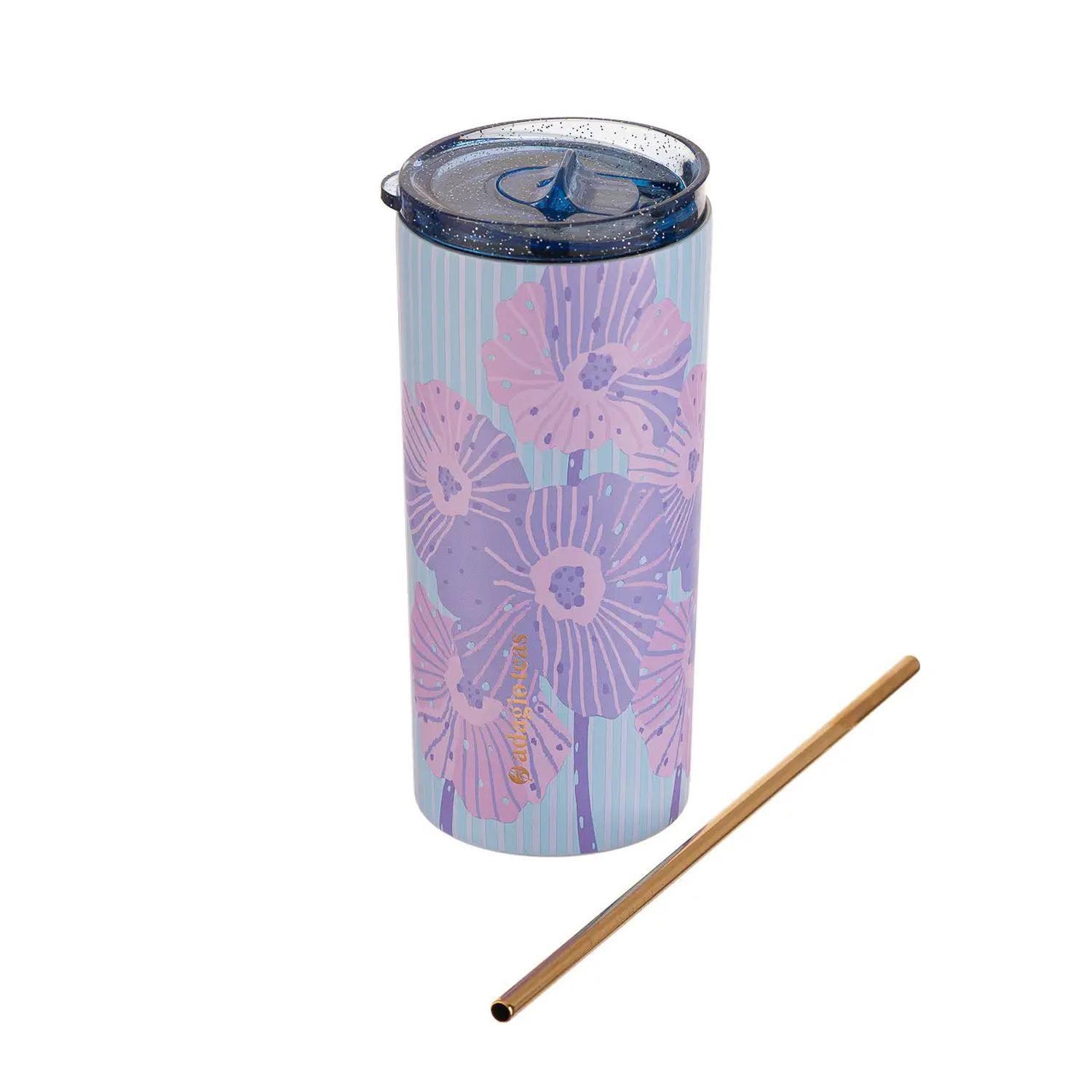 Tumbler Celeste Líneas Flores 470 ml-2