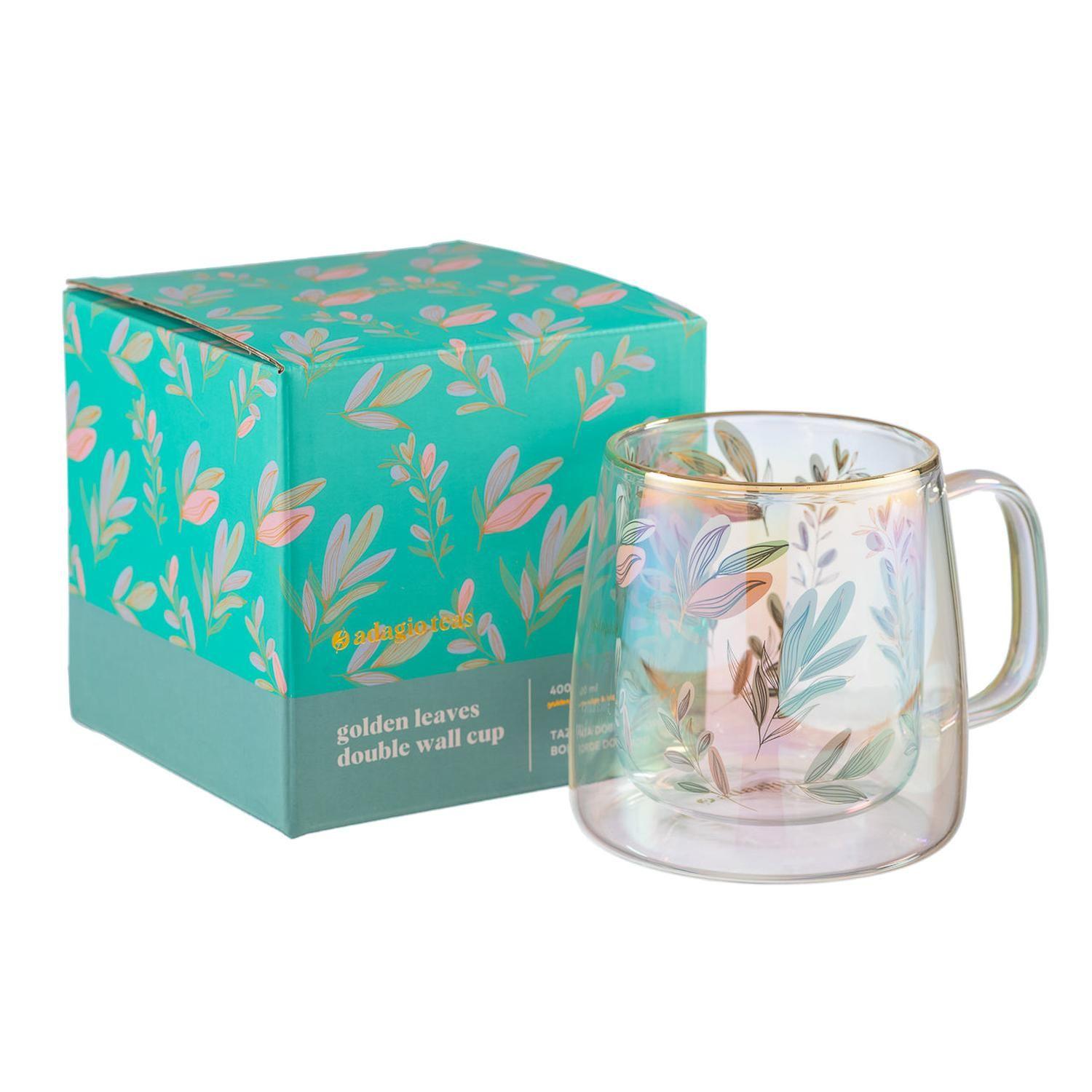 Taza Doble Vidrio Golden Leaves Iridescent 400 ml-2