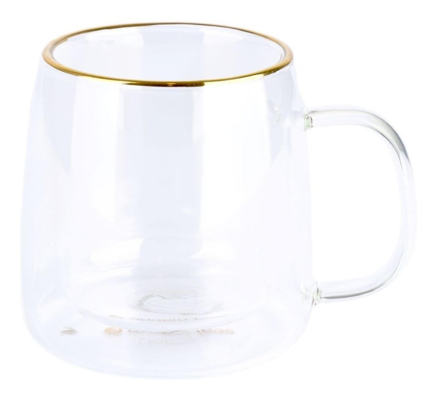 Taza Doble Vidrio Borde Dorado 250 ml-0