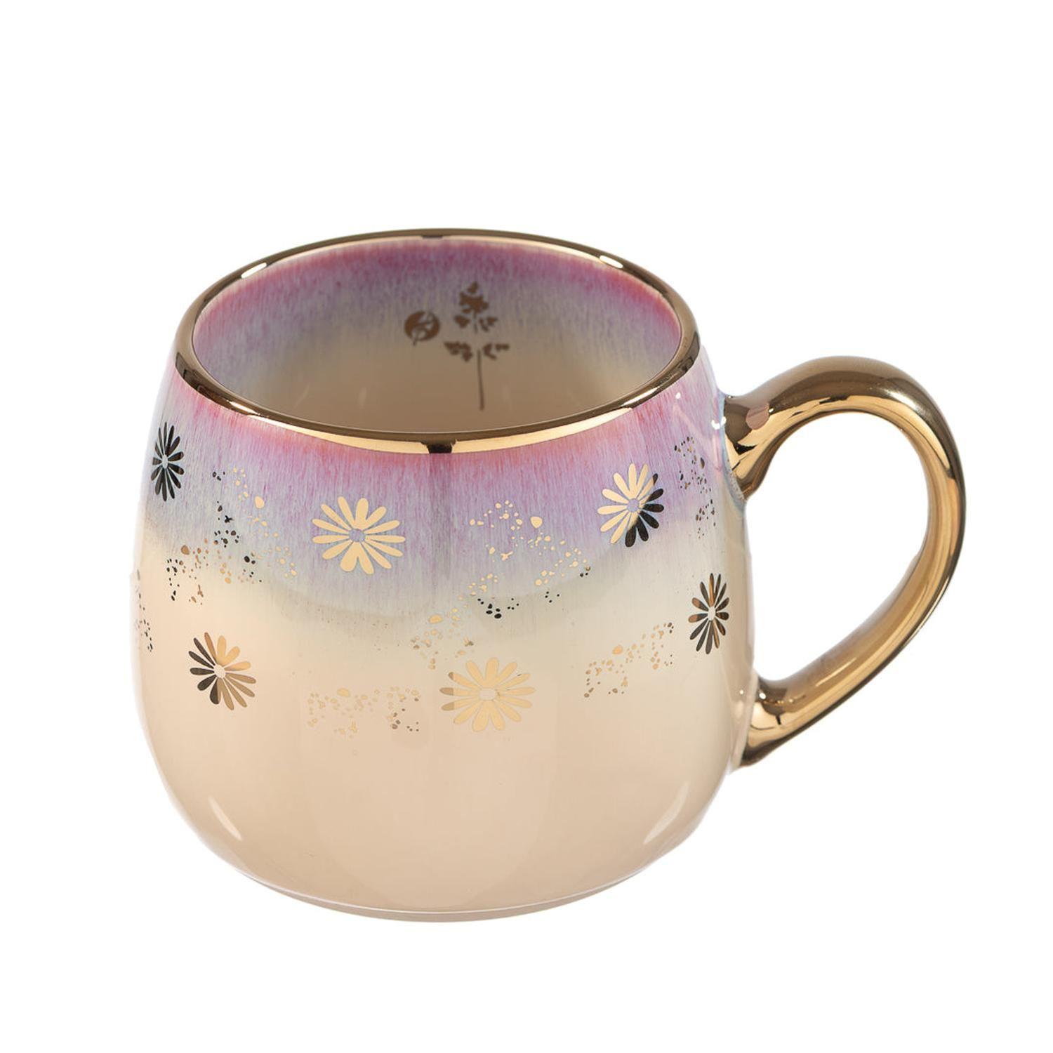 Taza Cerámica Morado Flores 425 ml-1
