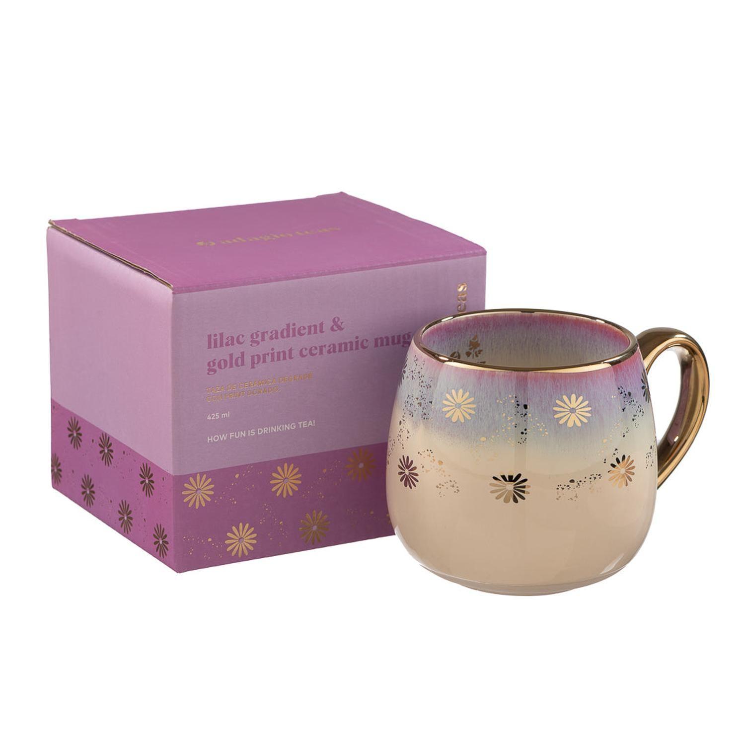 Taza Cerámica Morado Flores 425 ml-2