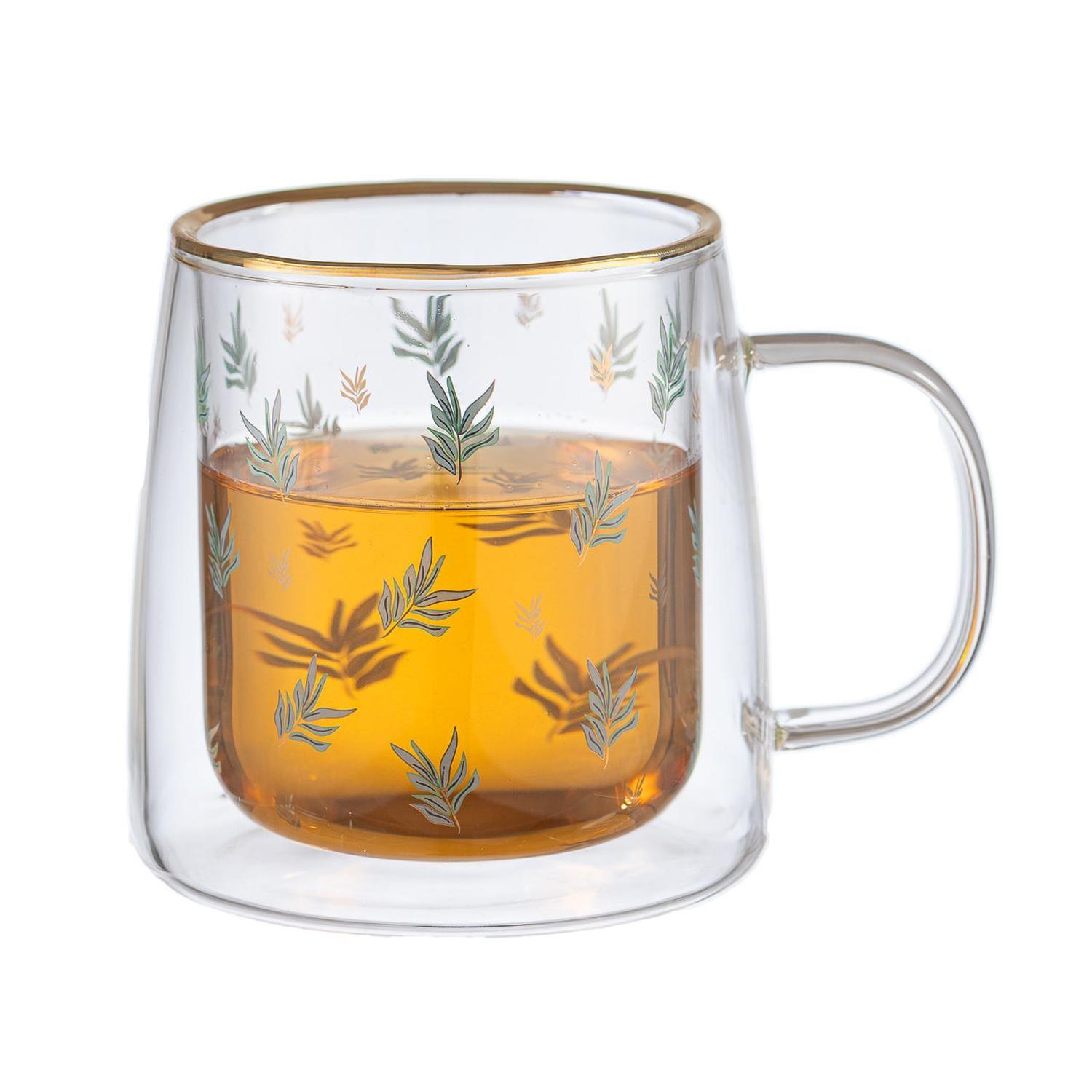 Taza Doble Vidrio Natural Leaves 250 ml-1