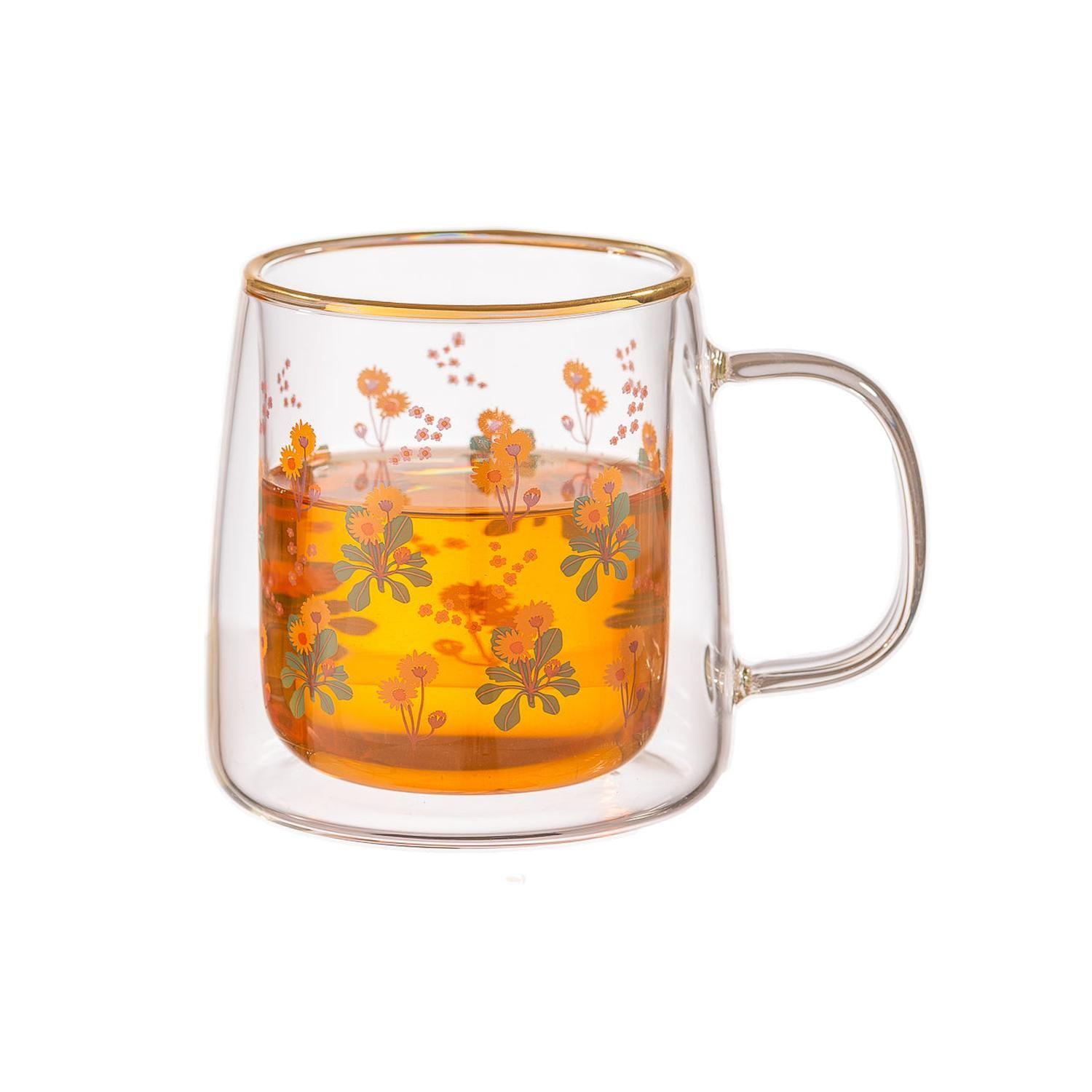 Taza Doble Vidrio Yellow Flowers 250 ml-1