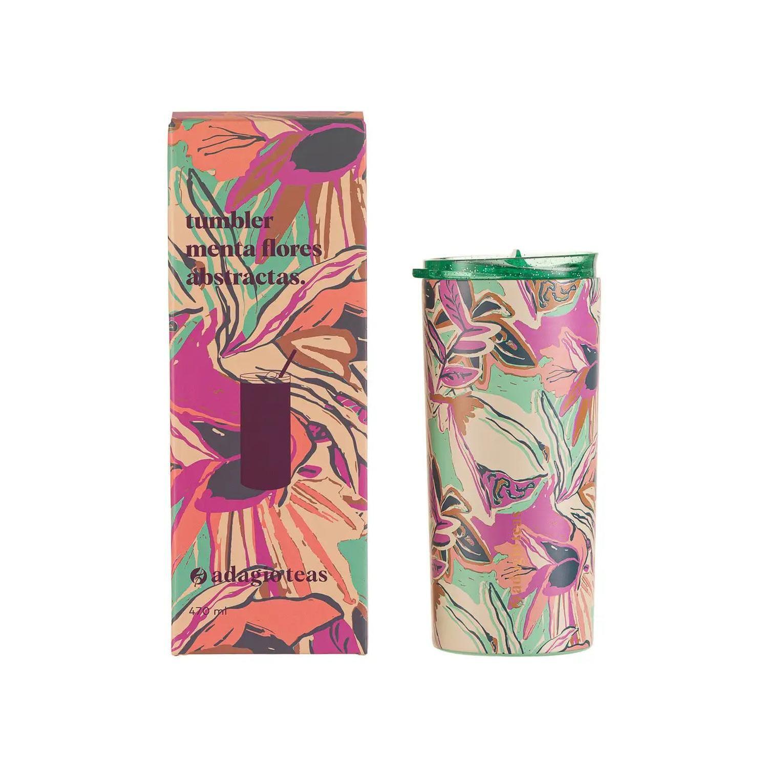 Tumbler Menta Flores Abstractas 470 ml-1