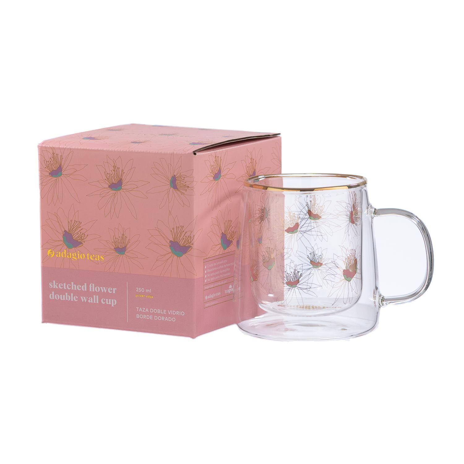 Taza Doble Vidrio Sketched Flowers Iridescent 250 ml-2