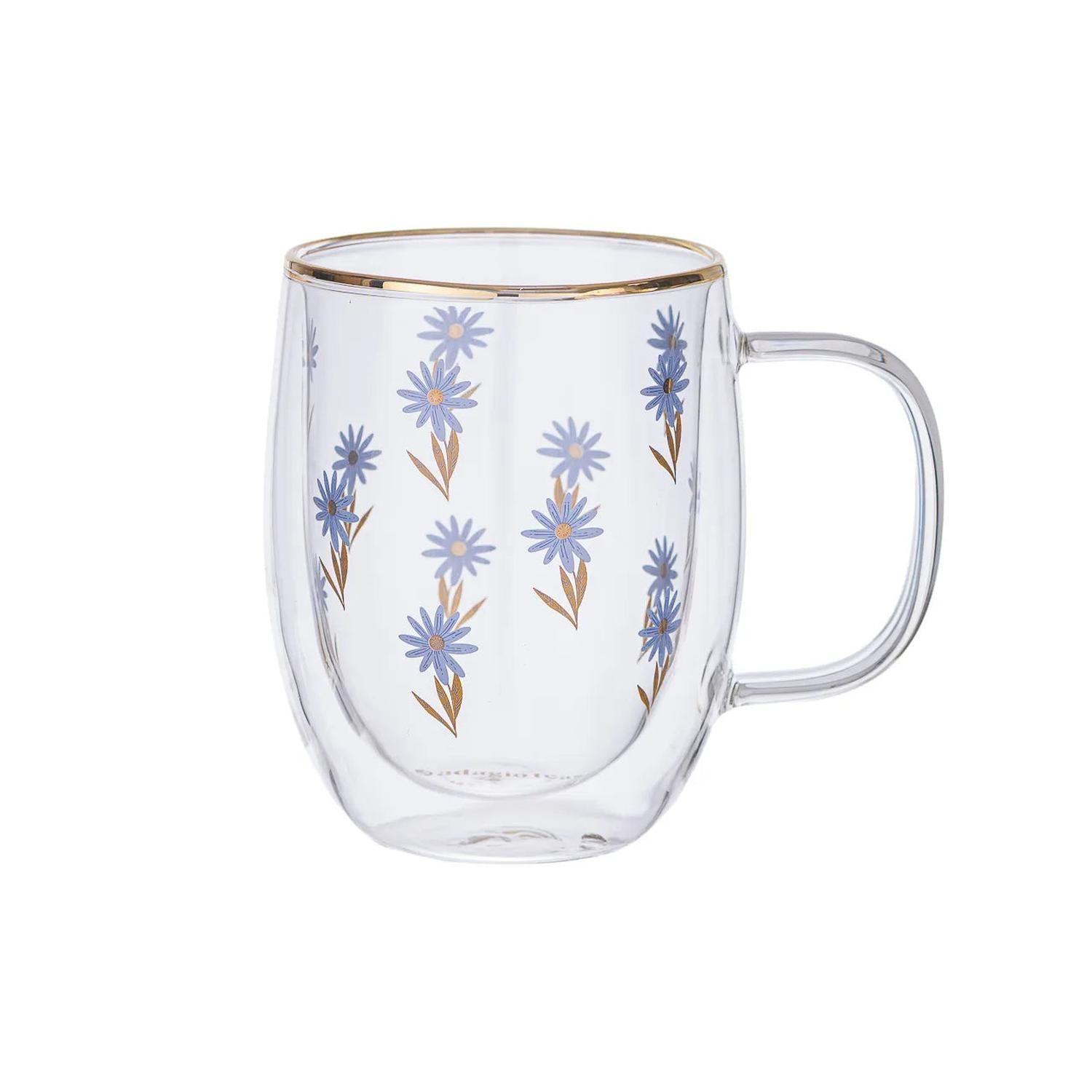 Taza Doble Vidrio Blue Flowers 300 ml-0