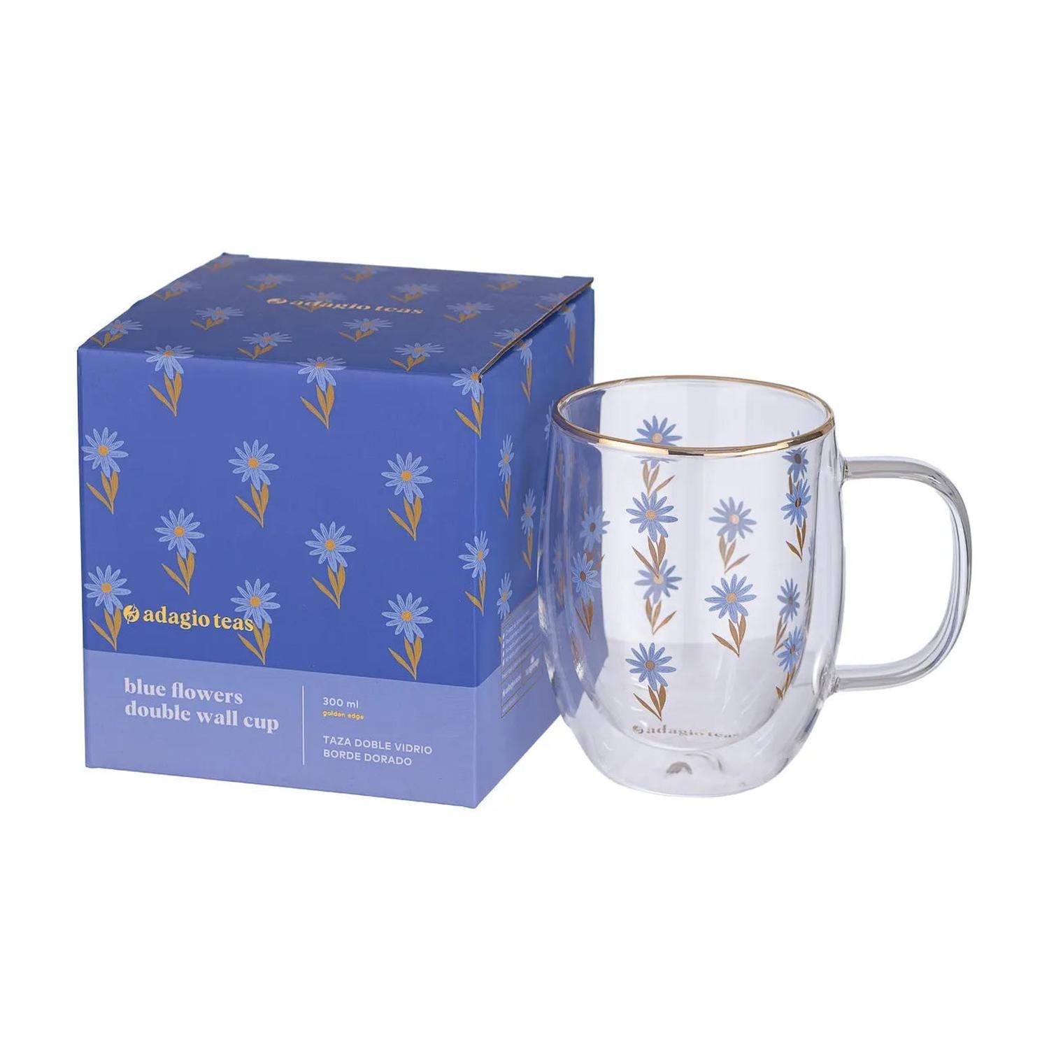 Taza Doble Vidrio Blue Flowers 300 ml-2