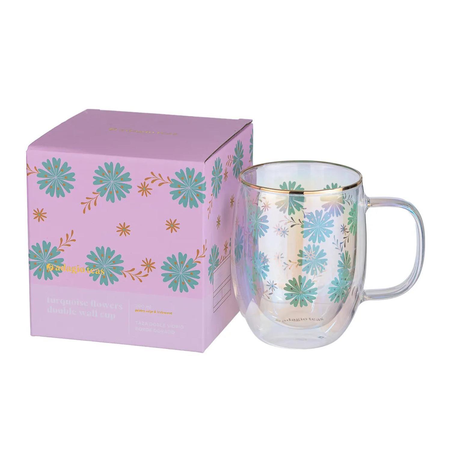 Taza Doble Vidrio Turquoise Flowers 300 ml-2
