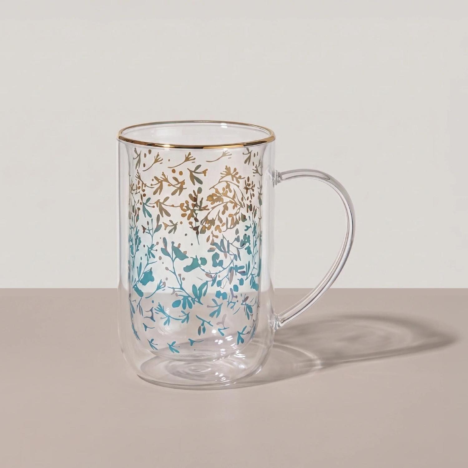 Mug Bhoro Doble Vidrio Tiny Flowers 470 ml-2