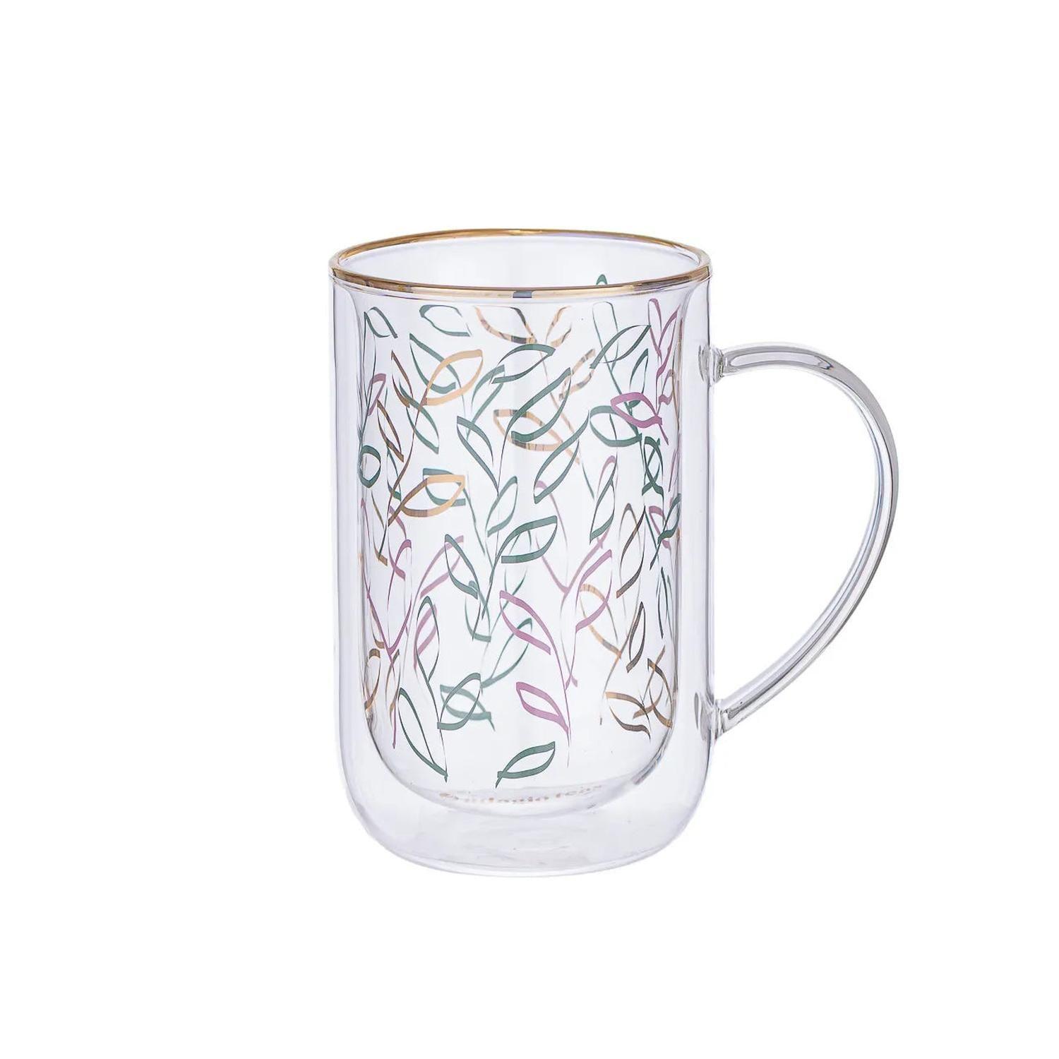 Mug Bhoro Doble Vidrio Color Leaves 470 ml-0