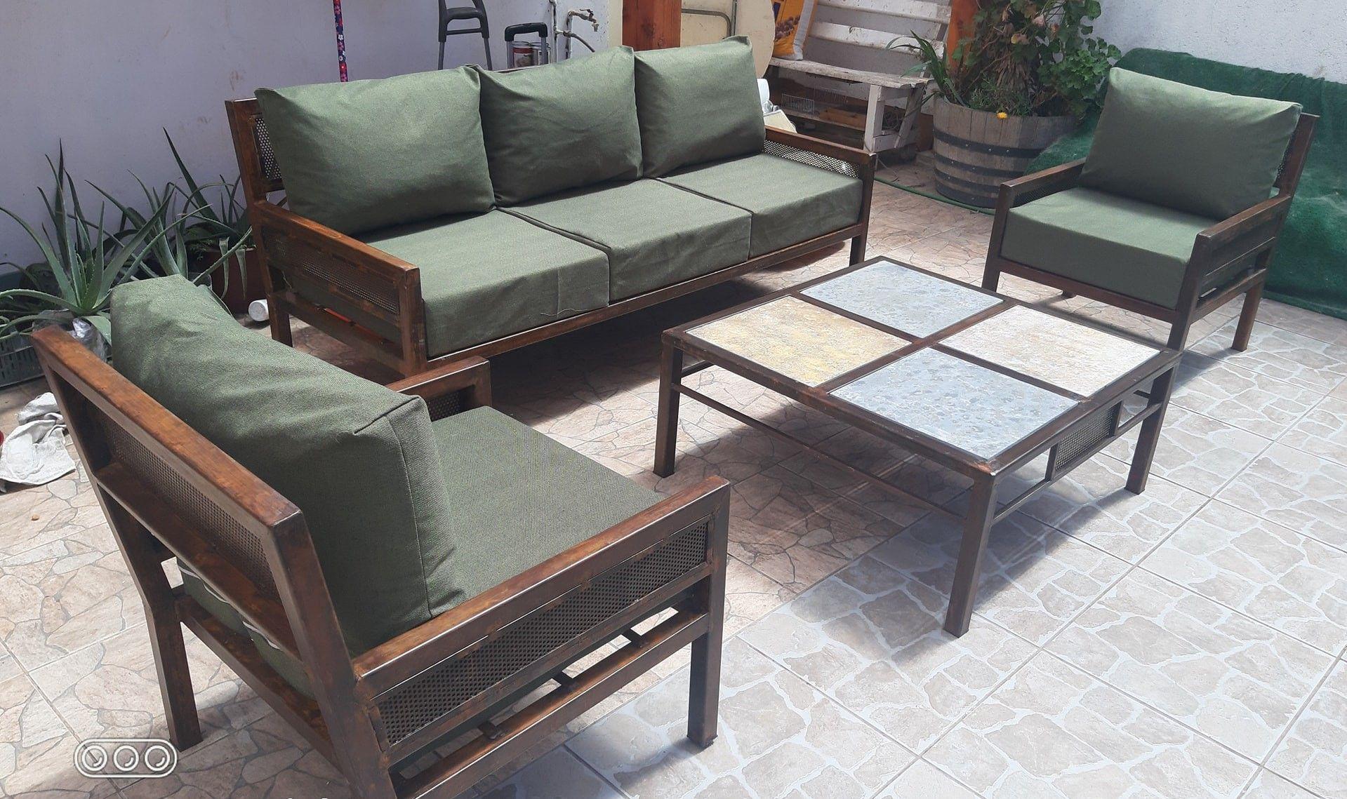 Juego de Living Fierro Etrusco "Perfil Malla" con Mesa de Centro 4 Piedras-3
