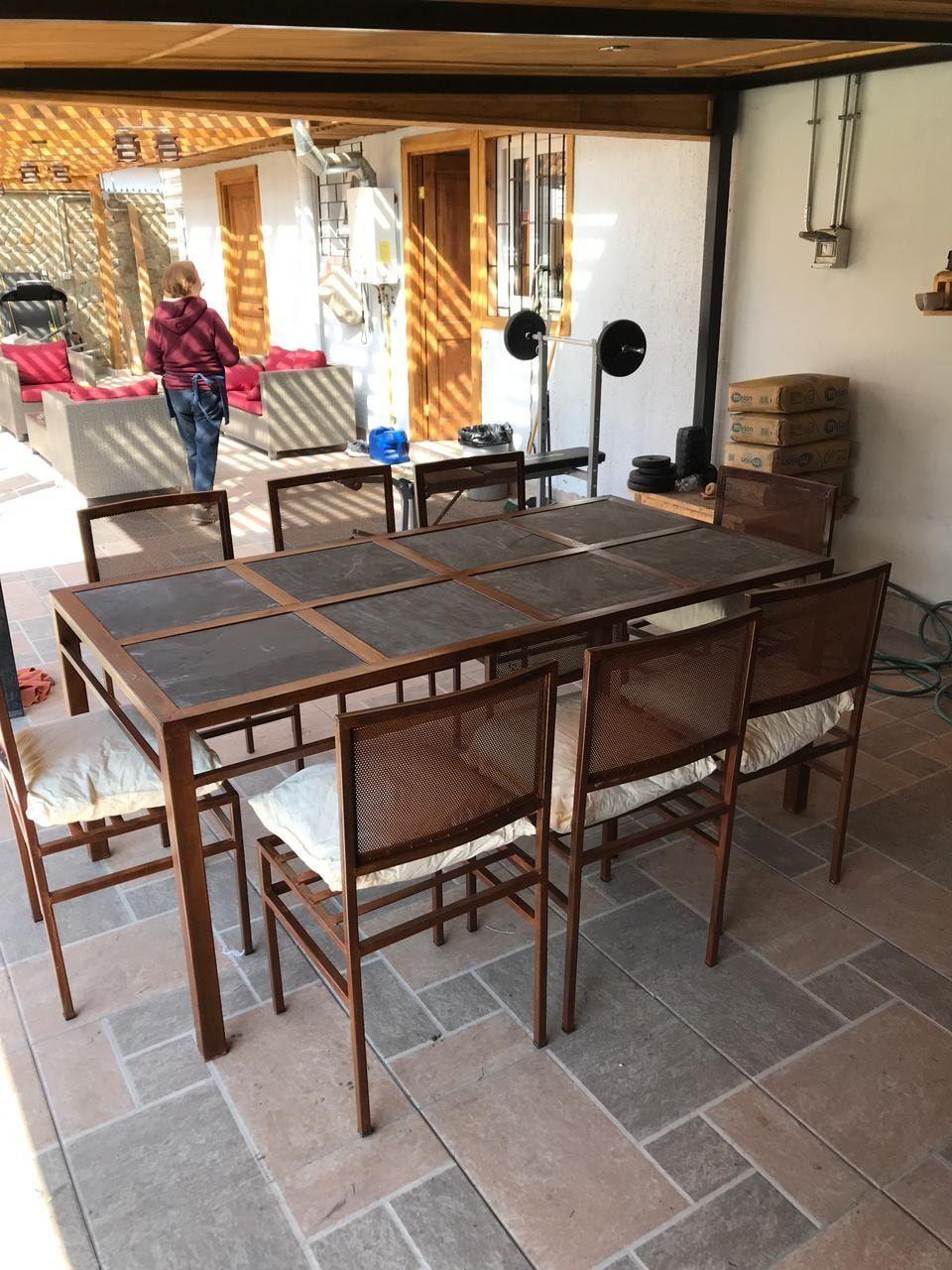 Juego de Comedor Fierro Etrusco con 8 Sillas "Perfil/Malla"-5
