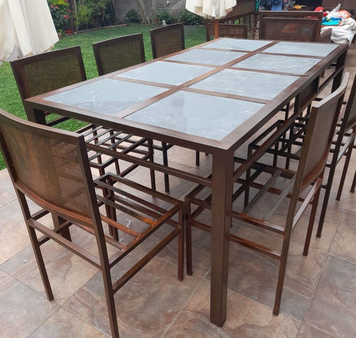 Juego de Comedor Fierro Etrusco con 8 Sillas "Perfil/Malla"-4