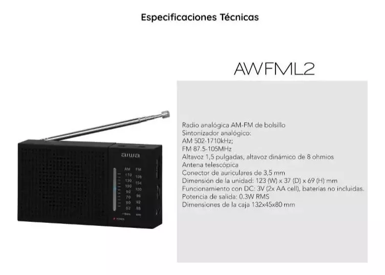Radio Aiwa Awfml2 Am-fm Análogo Portátil Conector 3.5 Mm-4