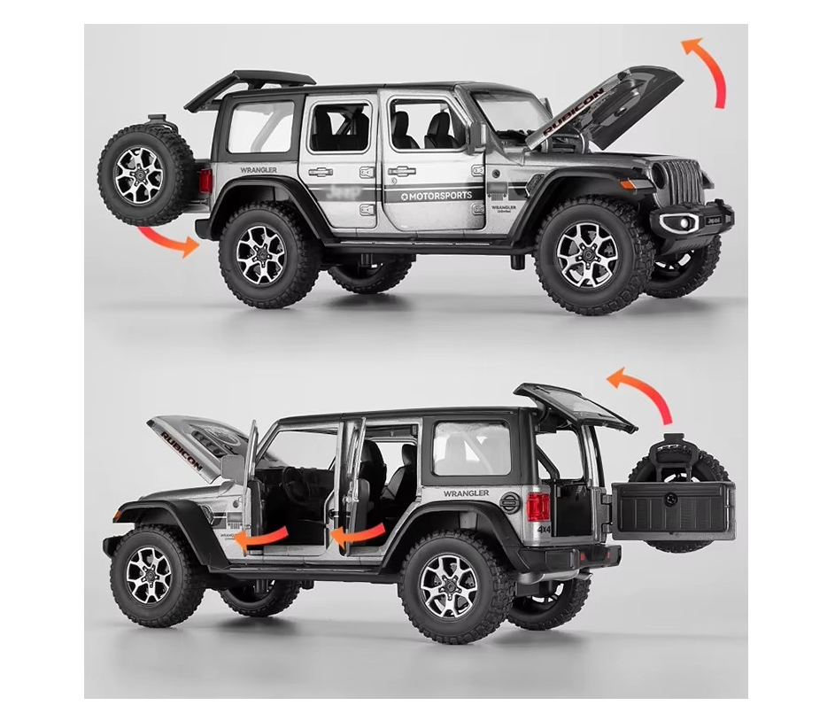 Jeep Rubicon Wrangler A Escala 1:22 Gris Con Luz Y Sonido-2