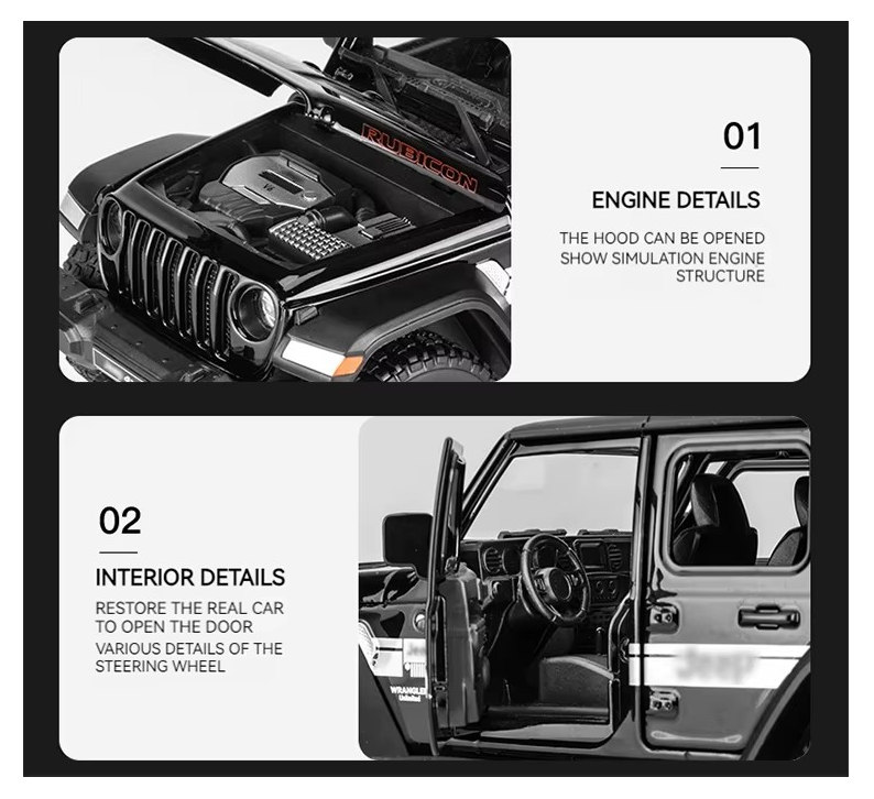 Jeep Rubicon Wrangler A Escala 1:22 Gris Con Luz Y Sonido-4