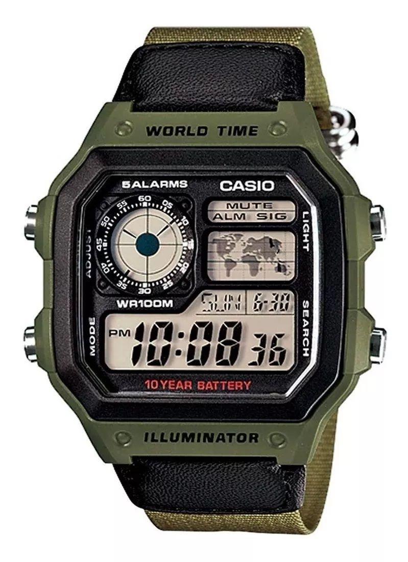 Reloj De Pulsera Casio Digital Ae-1200whb-3bvdf Verde-1