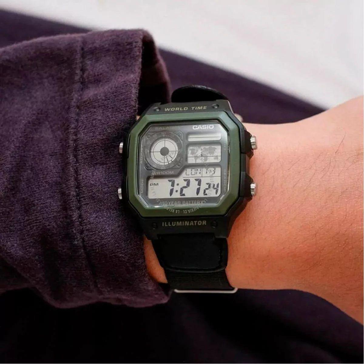 Reloj De Pulsera Casio Digital Ae-1200whb-3bvdf Verde-5