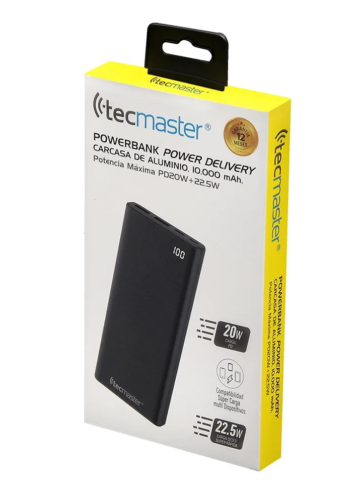 Powerbank 10000mah Slim De Aluminio Tecmaster 22.5w Pd20w Negro-3