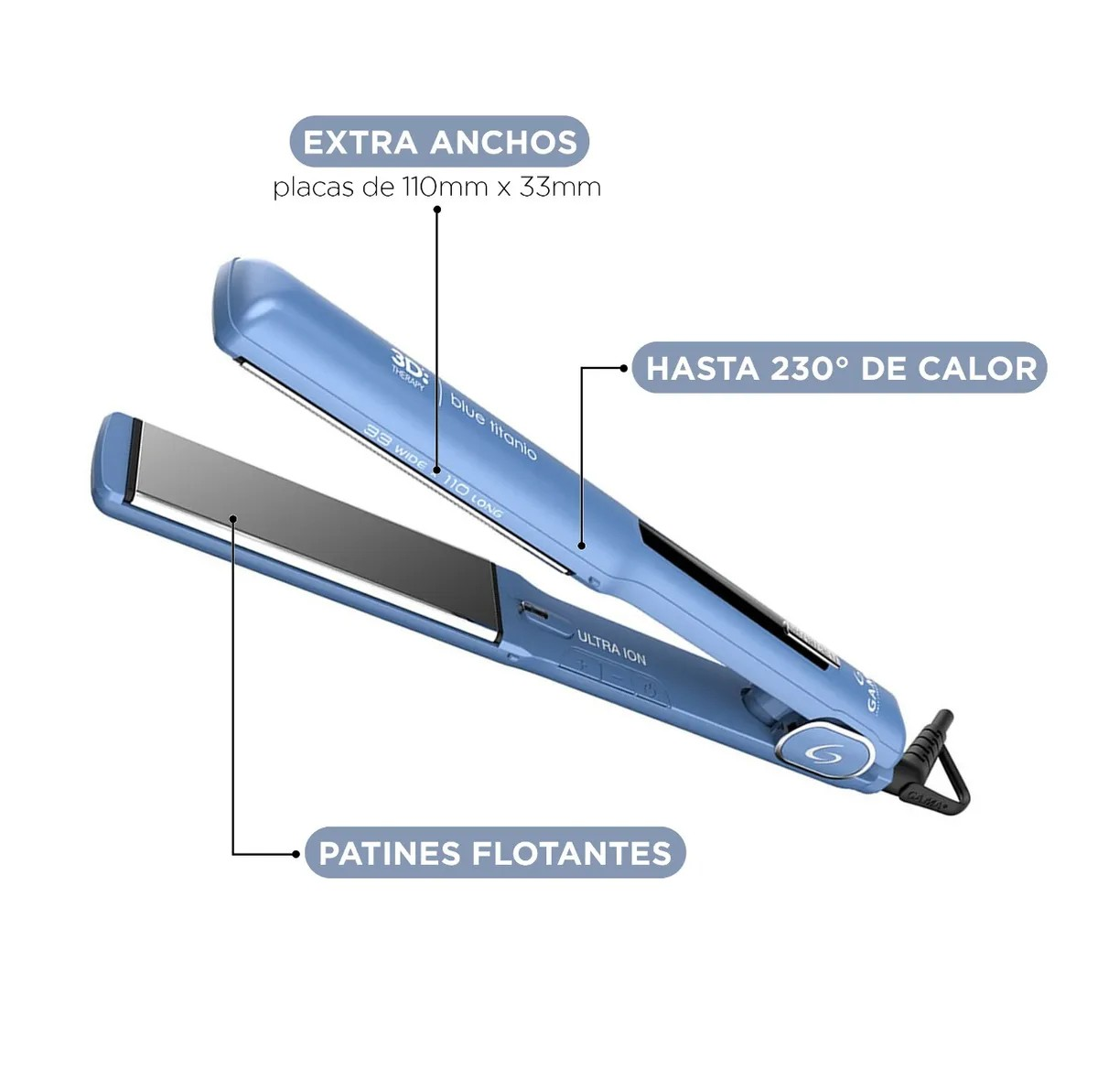 Plancha De Cabello Ga.ma Italy Starlight W&l Blue Titanio 3d-4